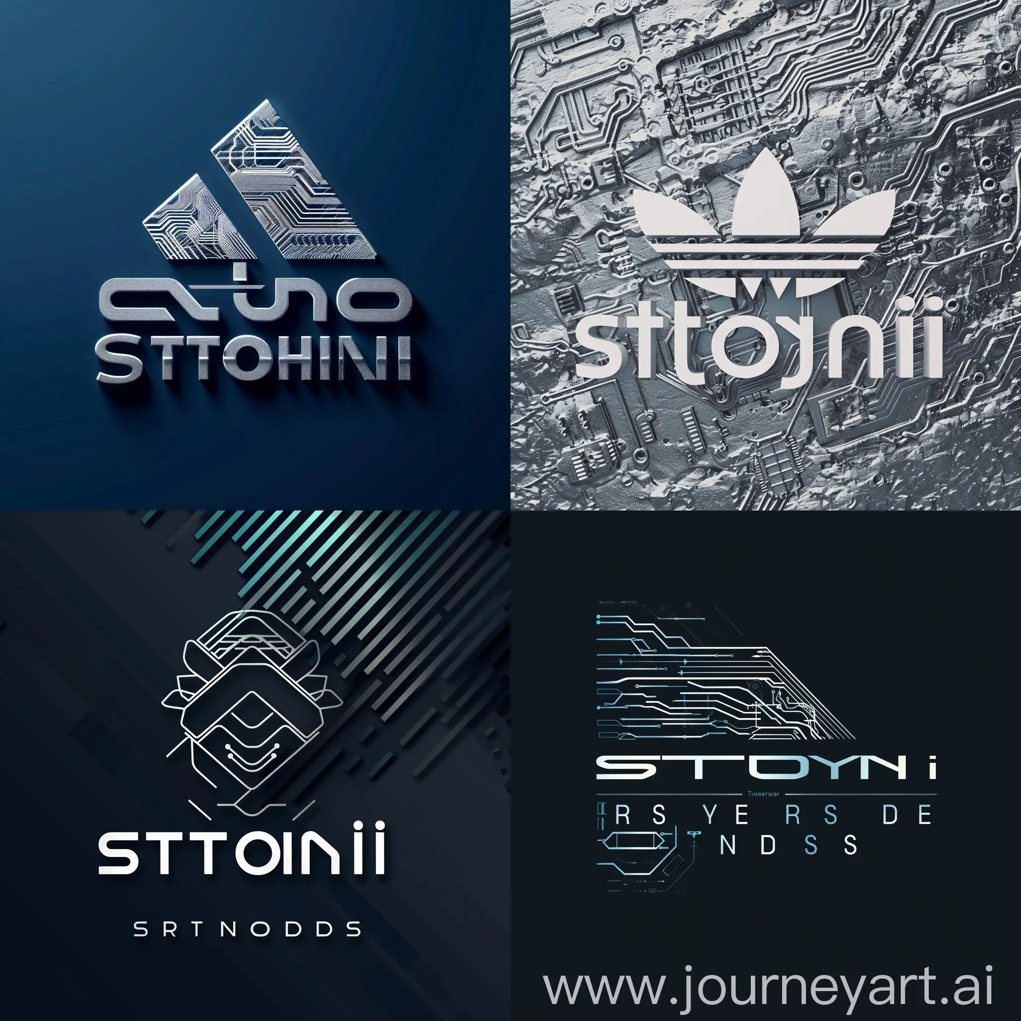 Brand Name: Styloni  Target Audience: Technology Industry  Brand Values: Style, Innovation, Cutting-Edge Technology  Color Scheme: Sleek and futuristic colors (e.g., metallic silver, electric blue)  Symbol:  A minimalist and impactful symbol, similar to the Adidas logo. Consider incorporating subtle AI-related elements: Circuits Binary patterns Stylized futuristic elements Typography:  Modern, sans-serif font that exudes professionalism and sophistication. Consider fonts trending in the tech industry (clean, minimalist, visually striking). Design Inspiration:  Timeless and iconic, like the Adidas logo