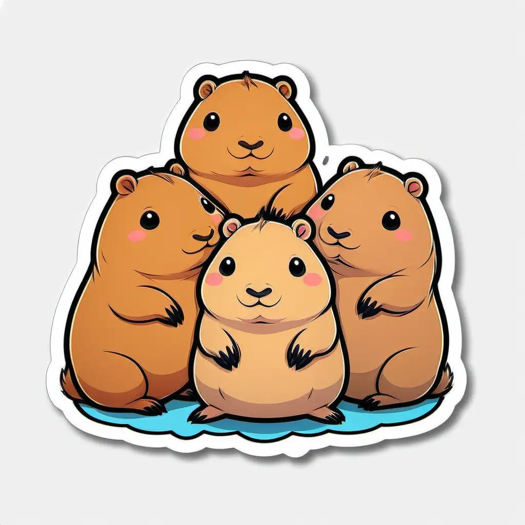 Kawaii Capybara Stack Sticker Cute Capybaras Piled Up