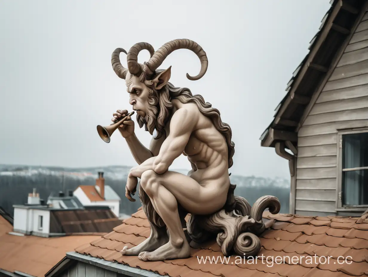 Lonely-Satyr-Playing-Horn-on-Rooftop