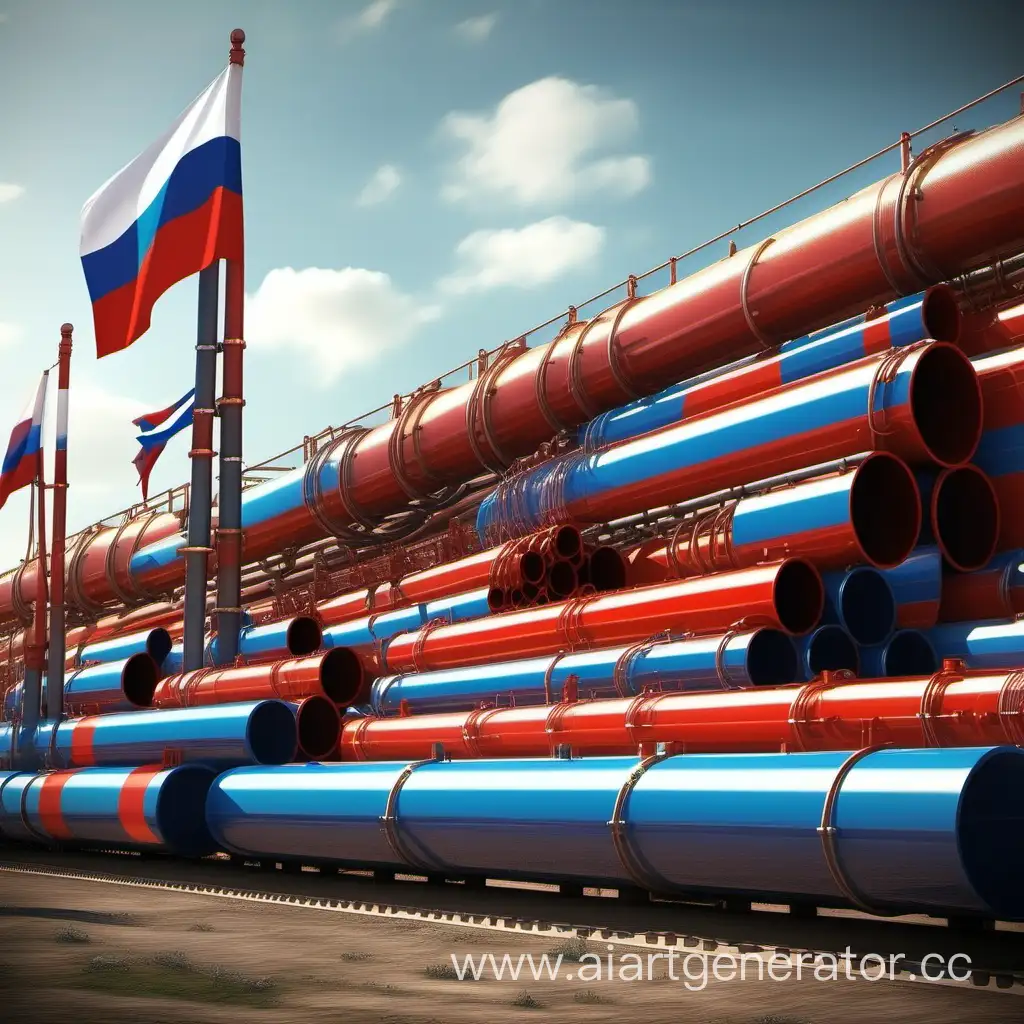 большие трубы трубопроводный транспорт и много флагов россии