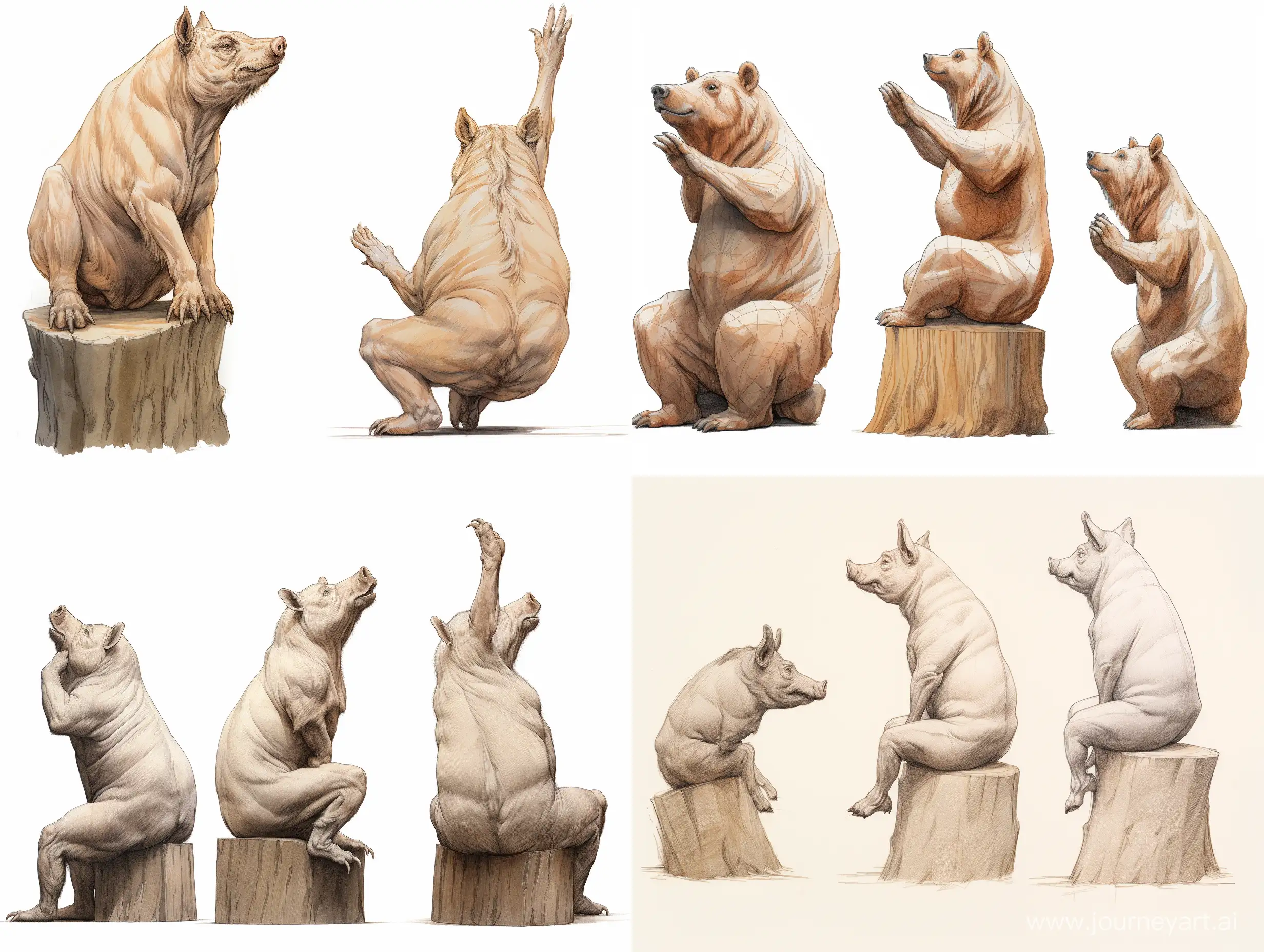 Dynamic-Wild-Boar-Wood-Carving-Sculpture-on-Wooden-Cube