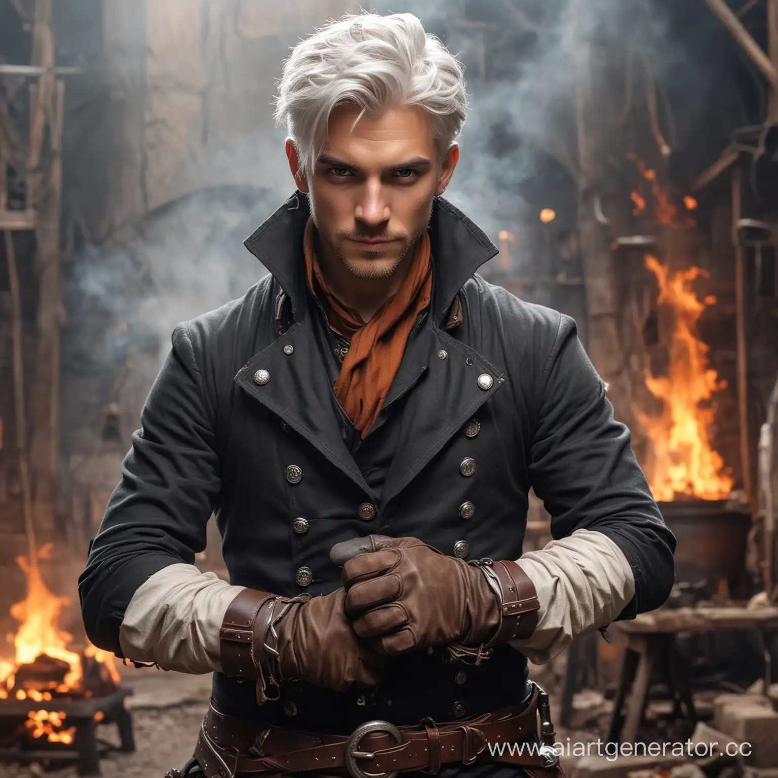 Steampunk-Fire-Mage-Portrait-FairSkinned-Man-with-Brown-and-Gray-Hair-in-Forge-Setting