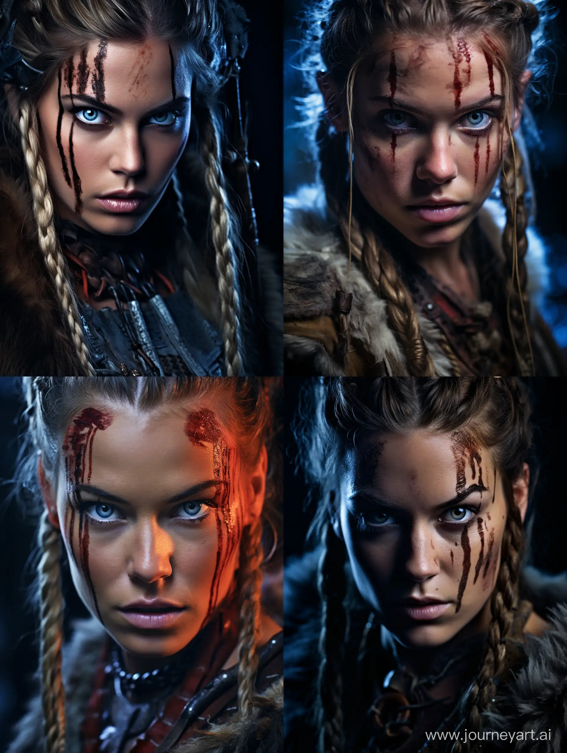 Dramatic-Cinematic-Portrait-of-a-Viking-Warrior-Woman-with-Intense-Stare-and-Warrior-Face-Paintings