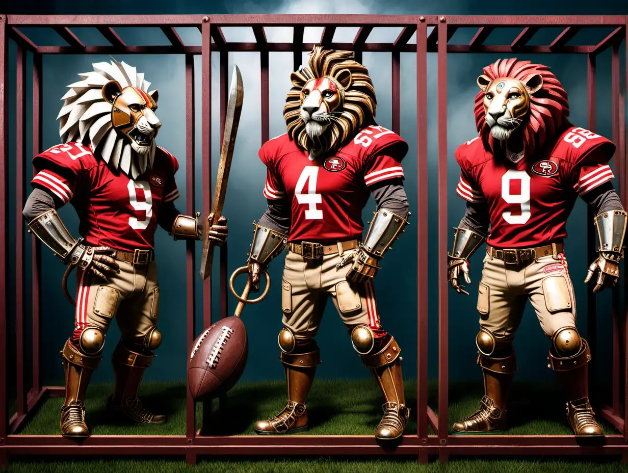 Steampunk San Francisco 49er Cages Lions in Pablo Picasso Style