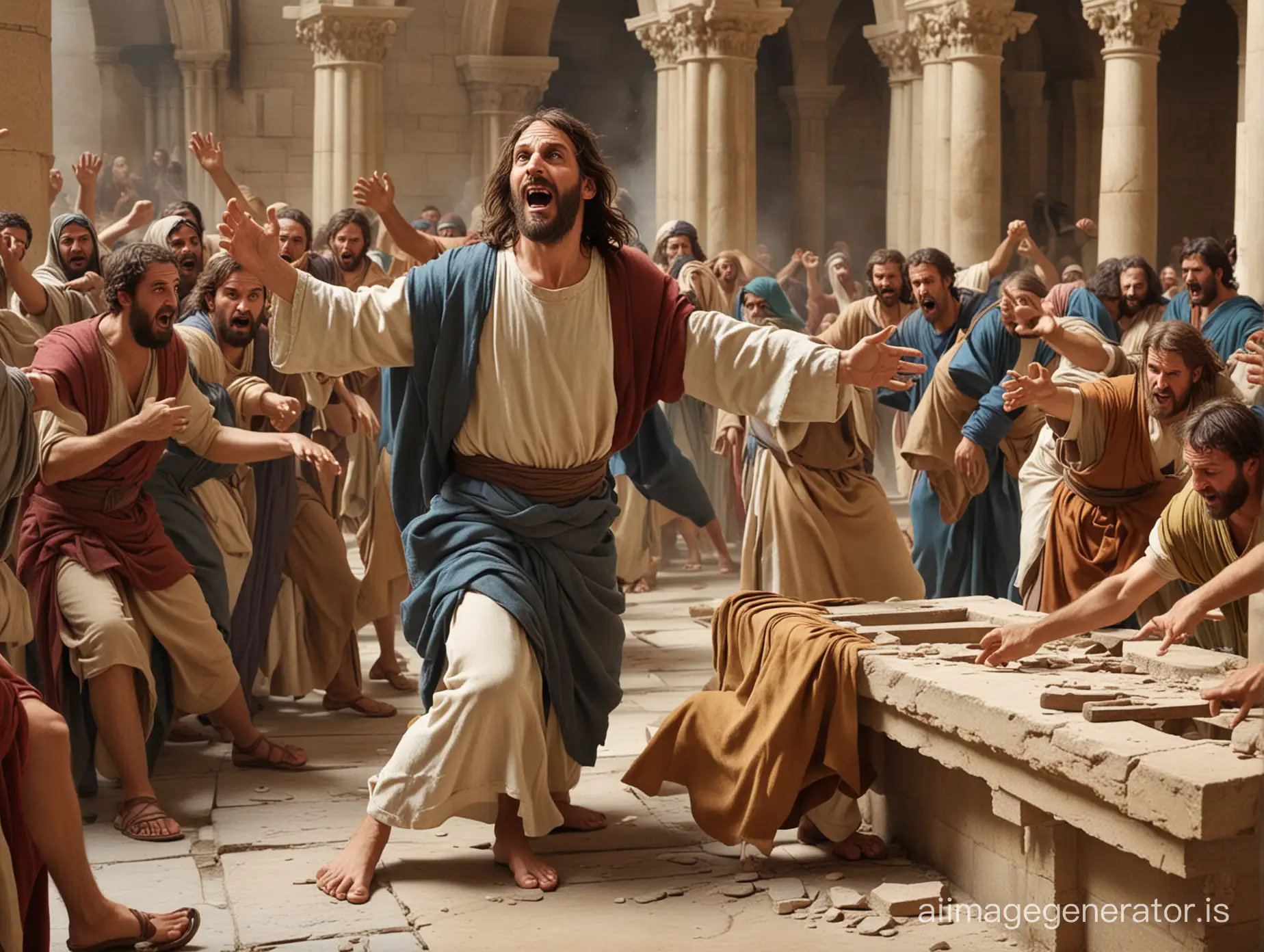 Jesus was angry and overturned the tables of the money changers in the temple