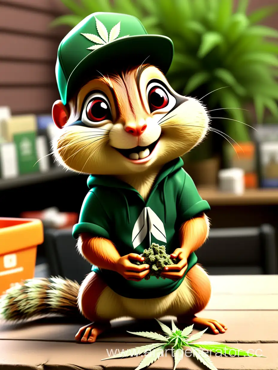 Theodore-the-Chipmunk-Selling-Cannabis-in-a-Rustic-Market-Setting