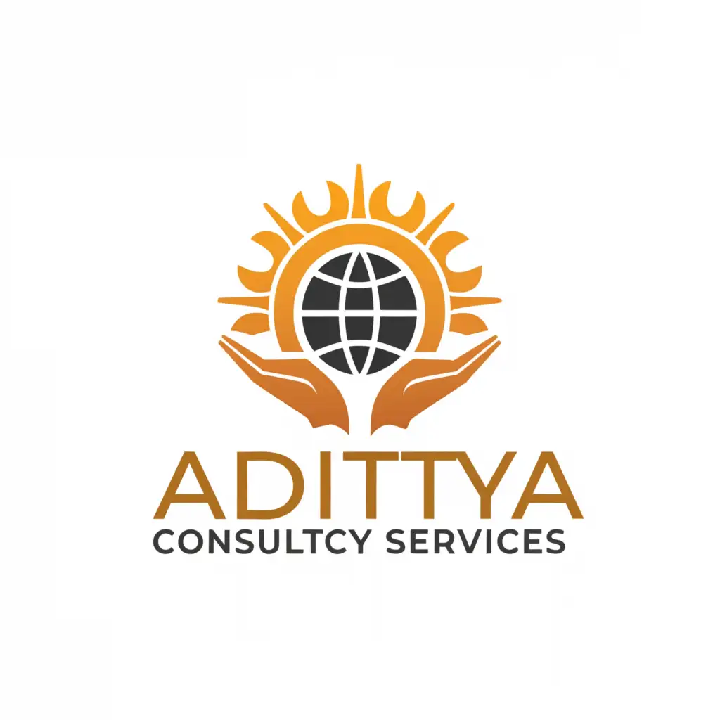 a logo design,with the text "Aditya Consultancy Services", main symbol:Sun , Globe , Service , Hand,Moderate,be used in Education industry,clear background