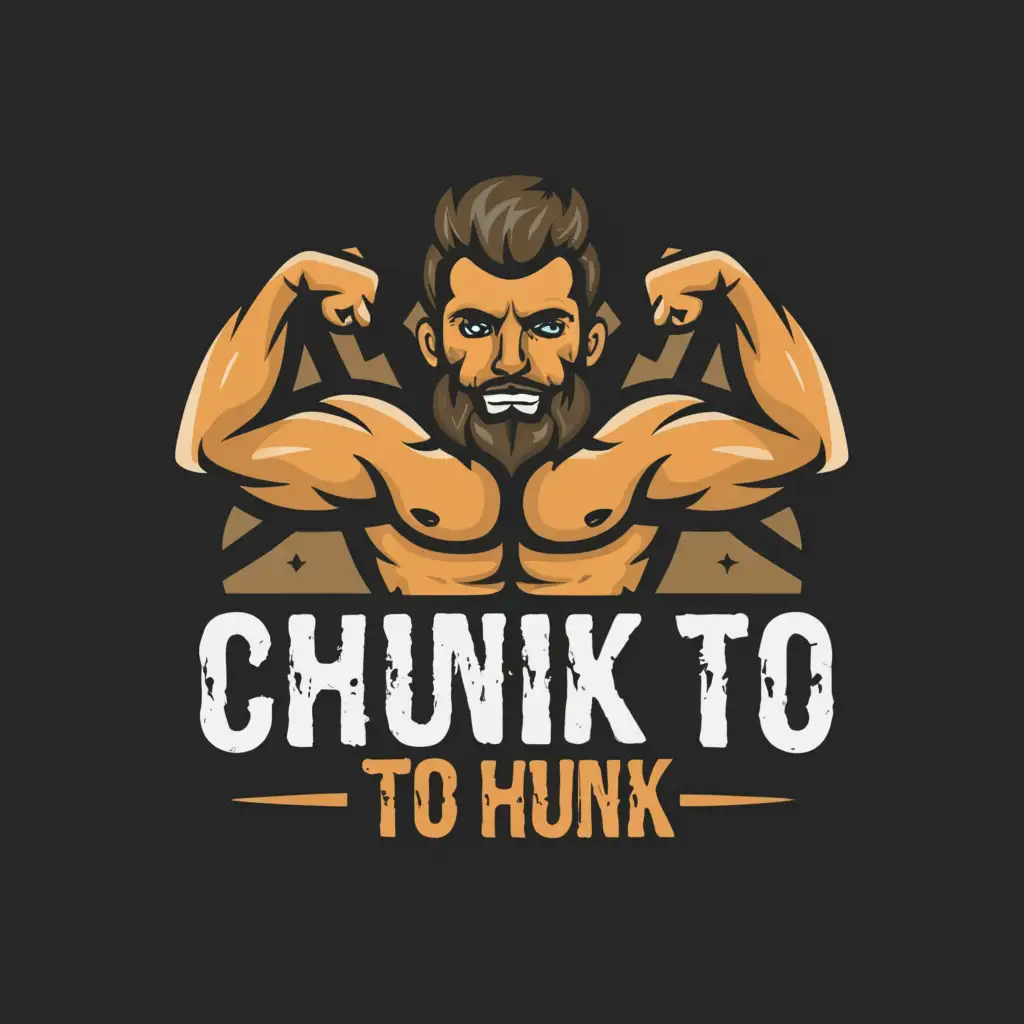 a logo design,with the text 'chunk to hunk', main symbol:gym bro,Minimalistic,clear background,beard,tattoos