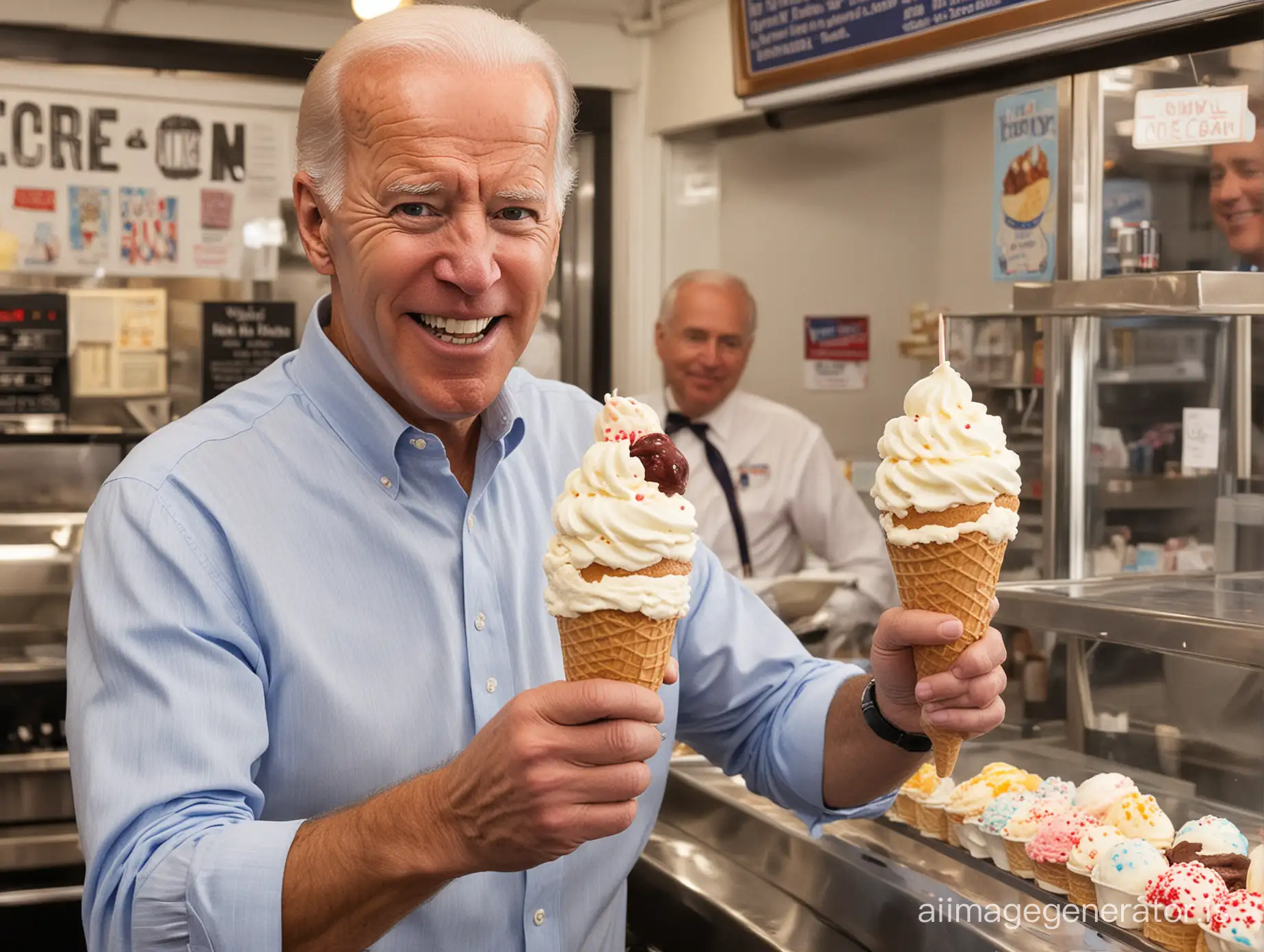 Show me Joe Biden owning and operating an ice cream shop