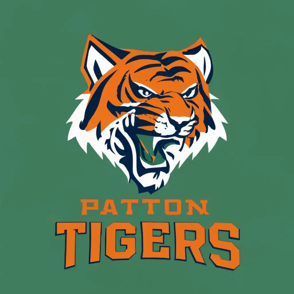 logo, A Tiger representing a basketball team, with the text "Patton TIgers", typography