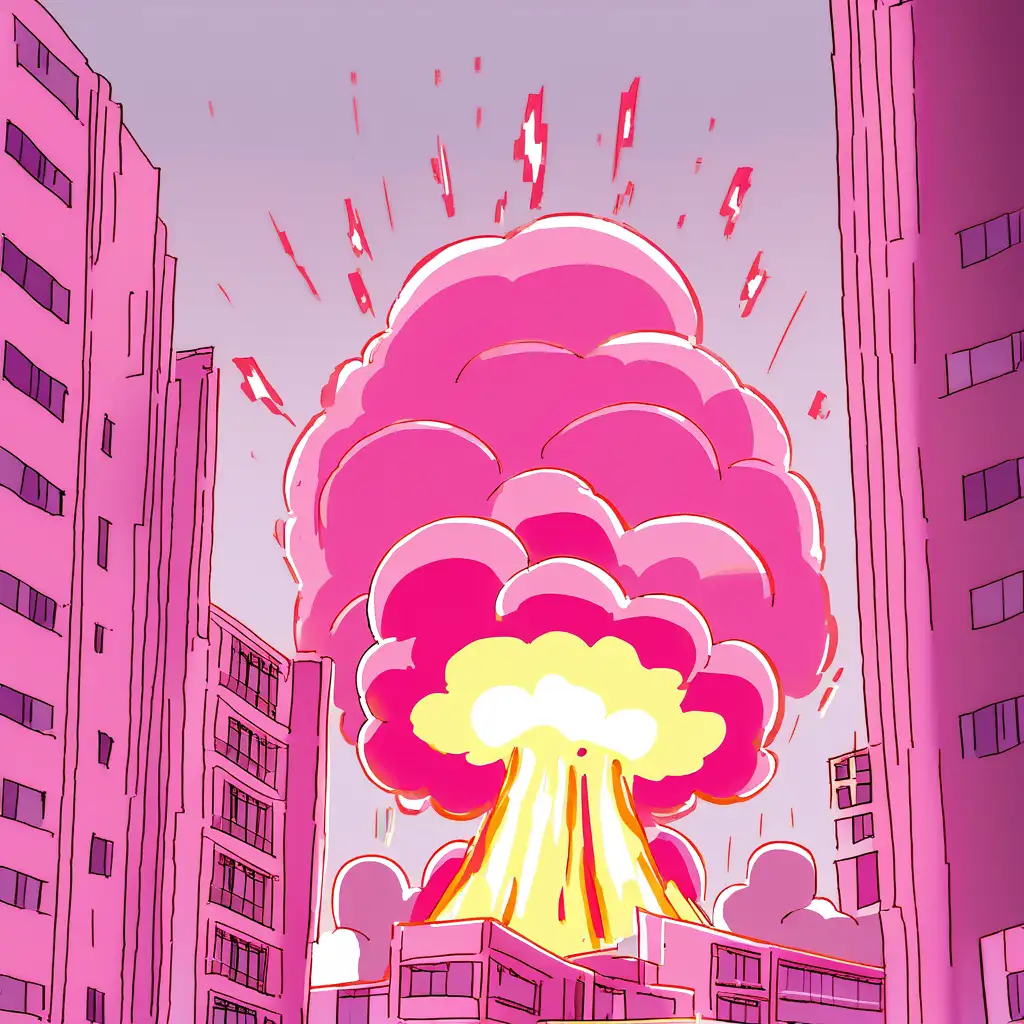 Pink Nuclear Explosion Illuminating Jakarta Building