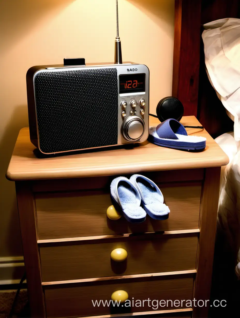 Nightstand-with-Radio-and-Slippers