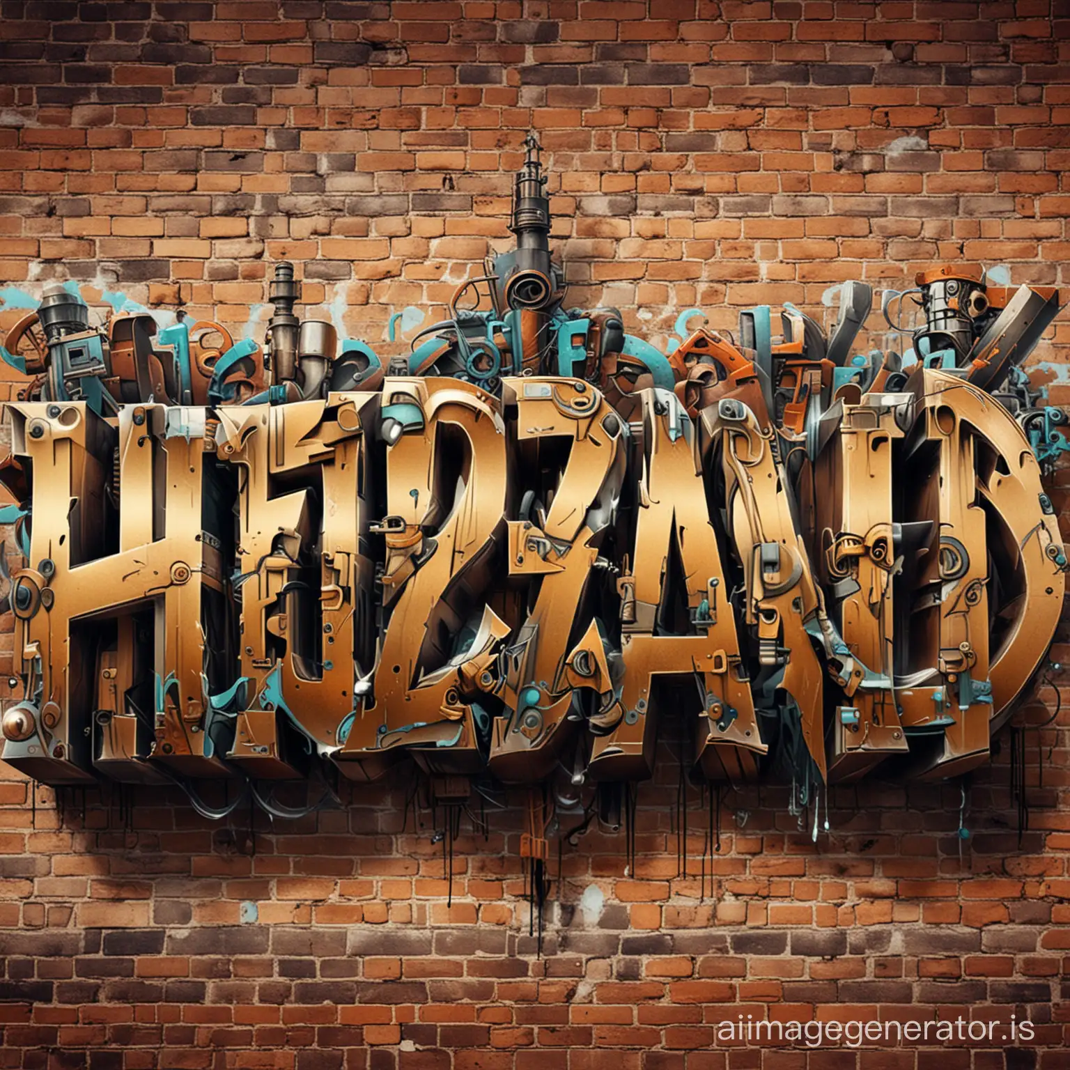 The Name HuzzBand in steampunk graffiti style letters