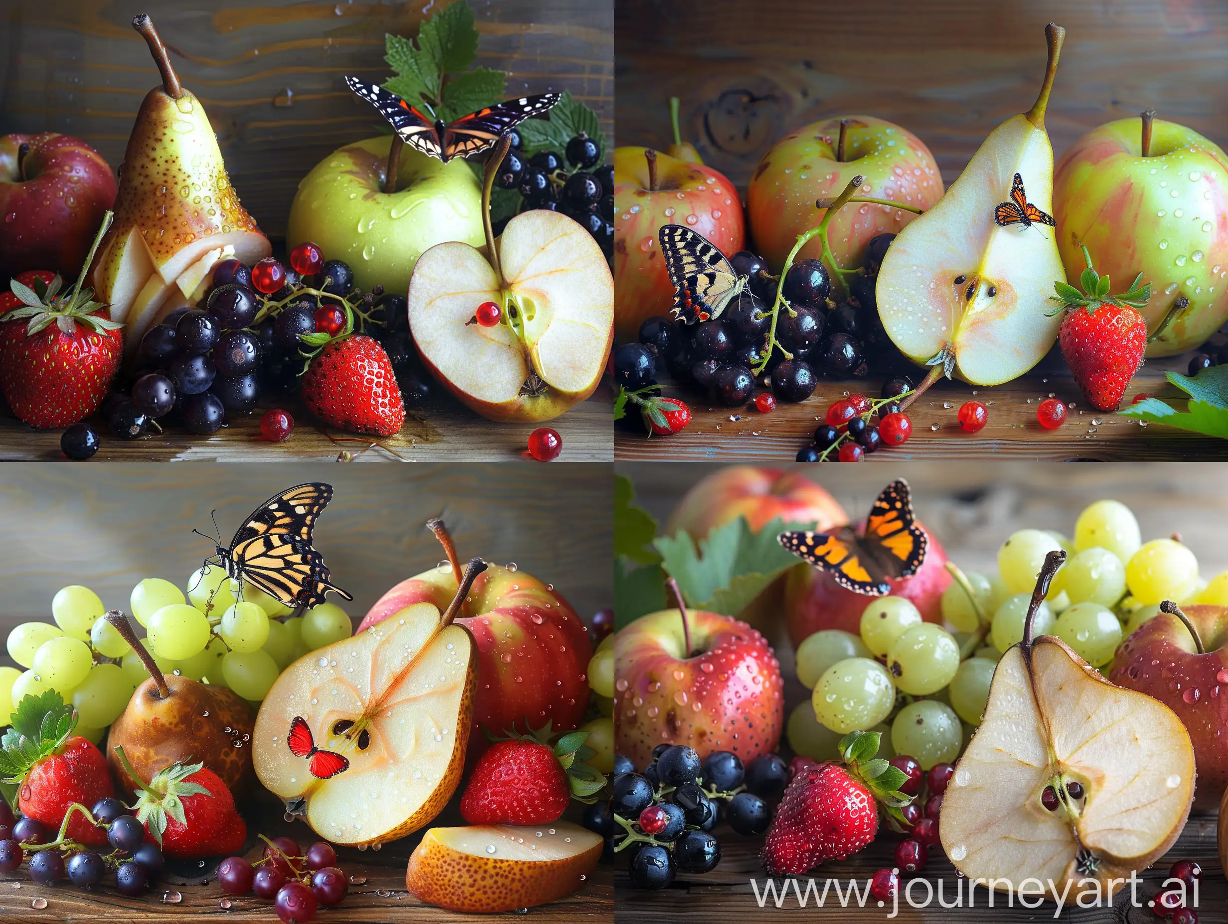 Fresh-Morning-Fruits-Display-with-Dew-and-Butterfly