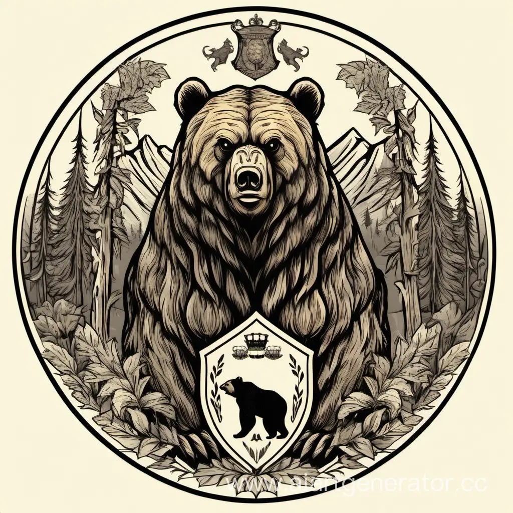 Regal-Coat-of-Arms-Featuring-Majestic-Bear-in-Lush-Taiga-Setting