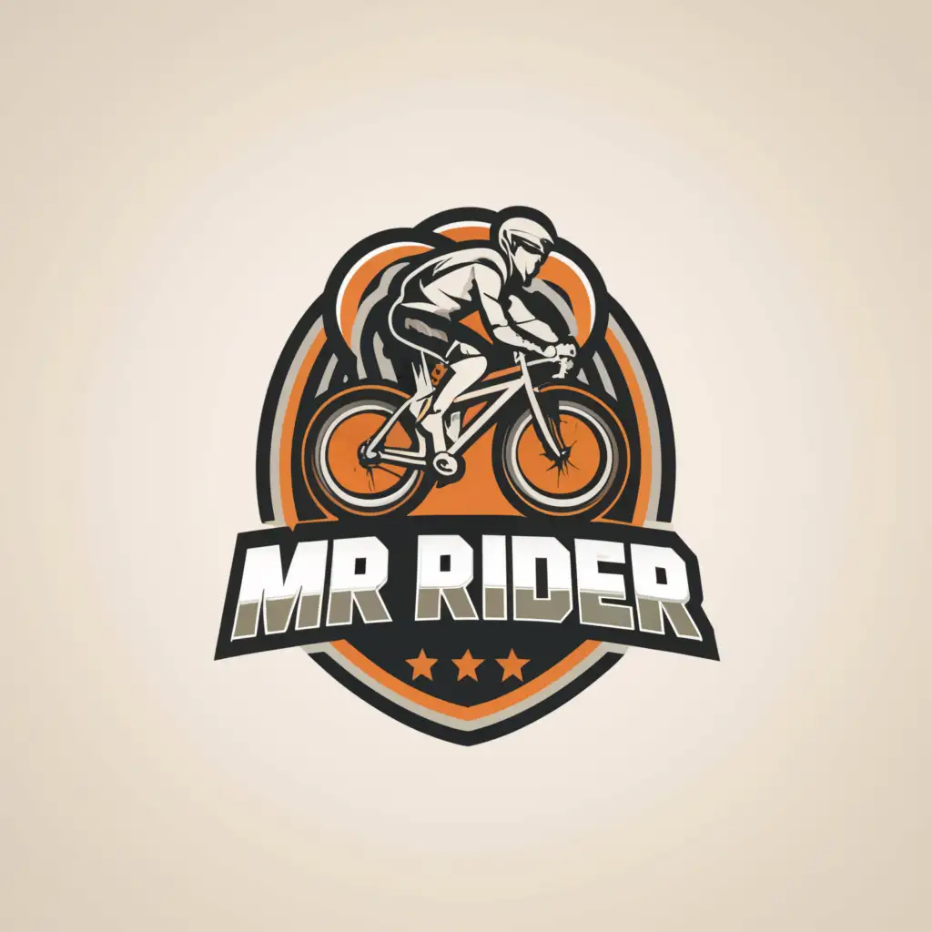 a logo design,with the text "MR Rider", main symbol:Road bike rider,Moderate,be used in Sports Fitness industry,clear background