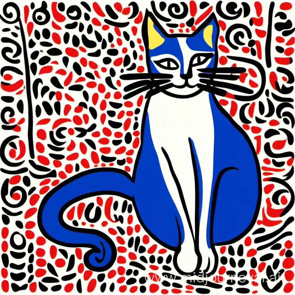 Cat Illustration in the NeoImpressionist Style of Henri Matisse