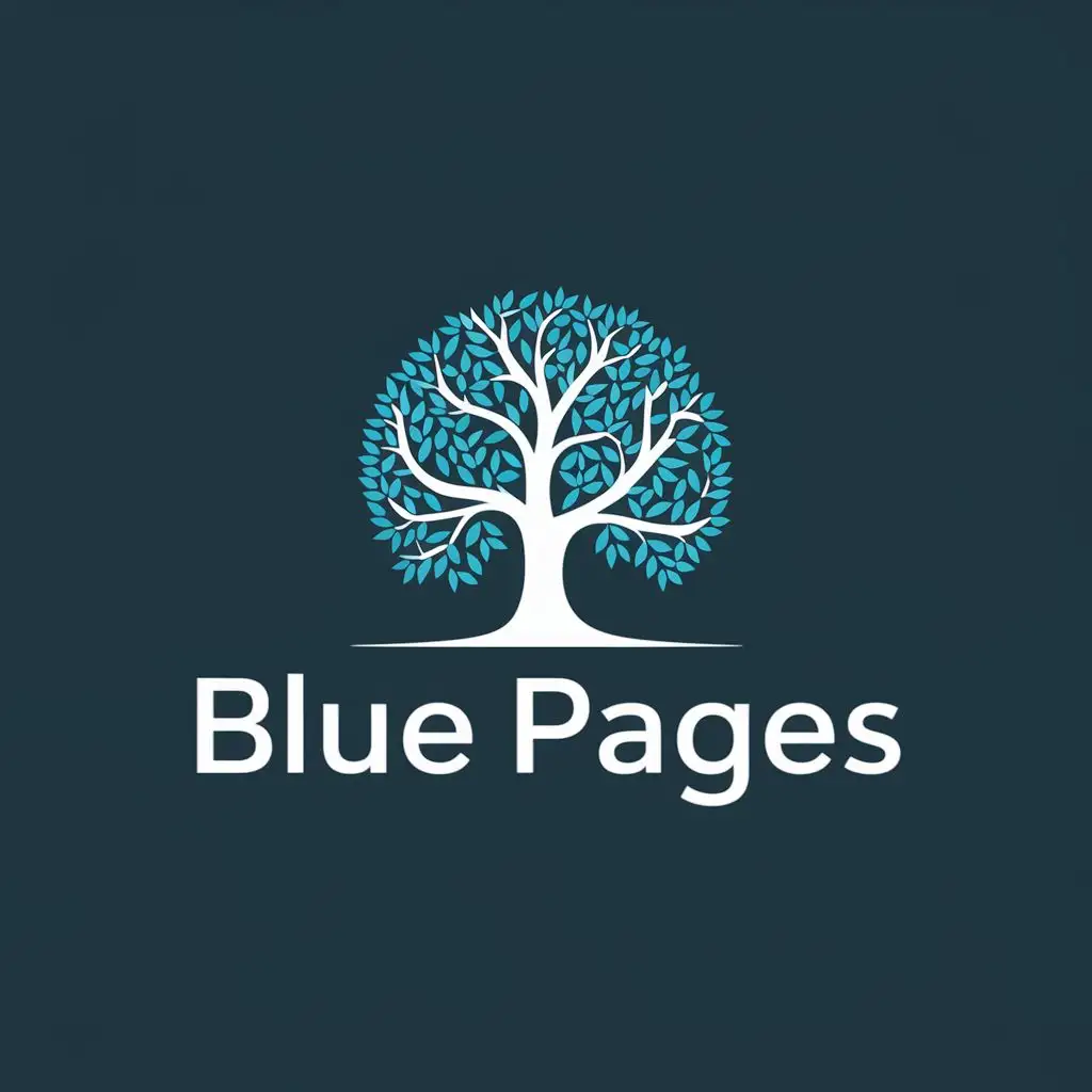 logo, tree, with the text "Blue Pages", typography, be used in Technology industry