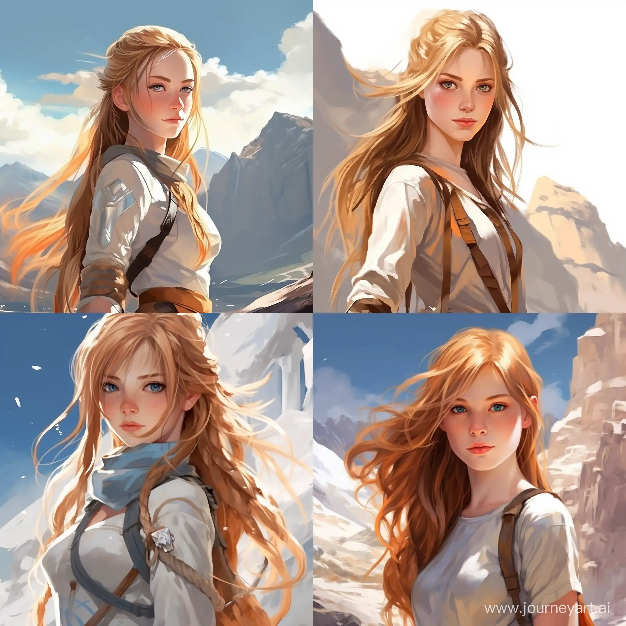 Beautiful girl, golden hair, gray-blue eyes, snow-white skin, teenager, 14 years old, in the style of avatar legend of aang, full-length, high quality, high detail, cartoon art spring ponytail hairstyles with bangs 2024