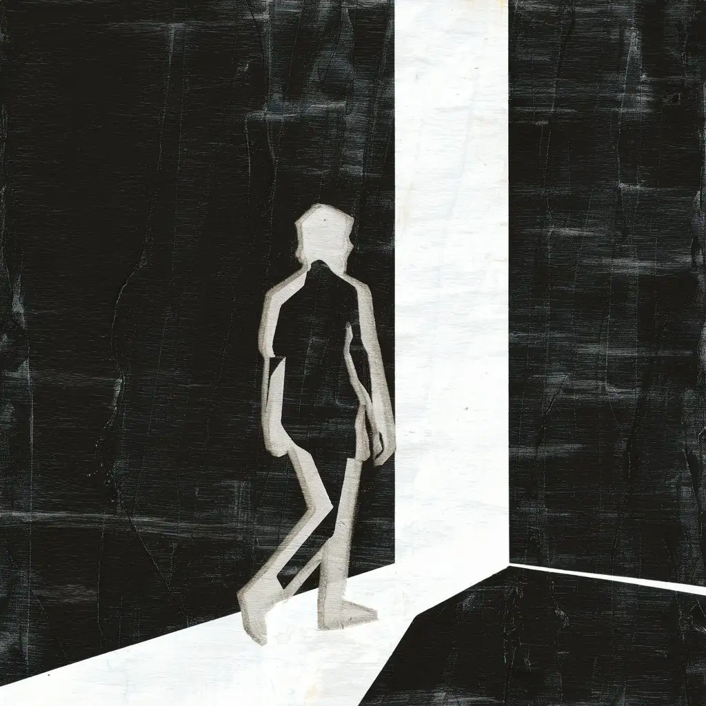 Silhouetted-Figure-Walking-Towards-Illuminated-Path-on-Dark-Background