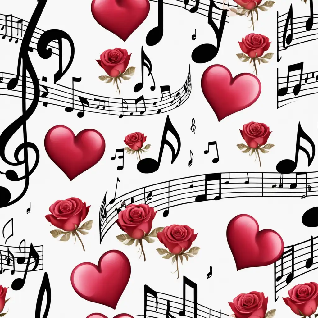 valentines heart and roses music notes white background