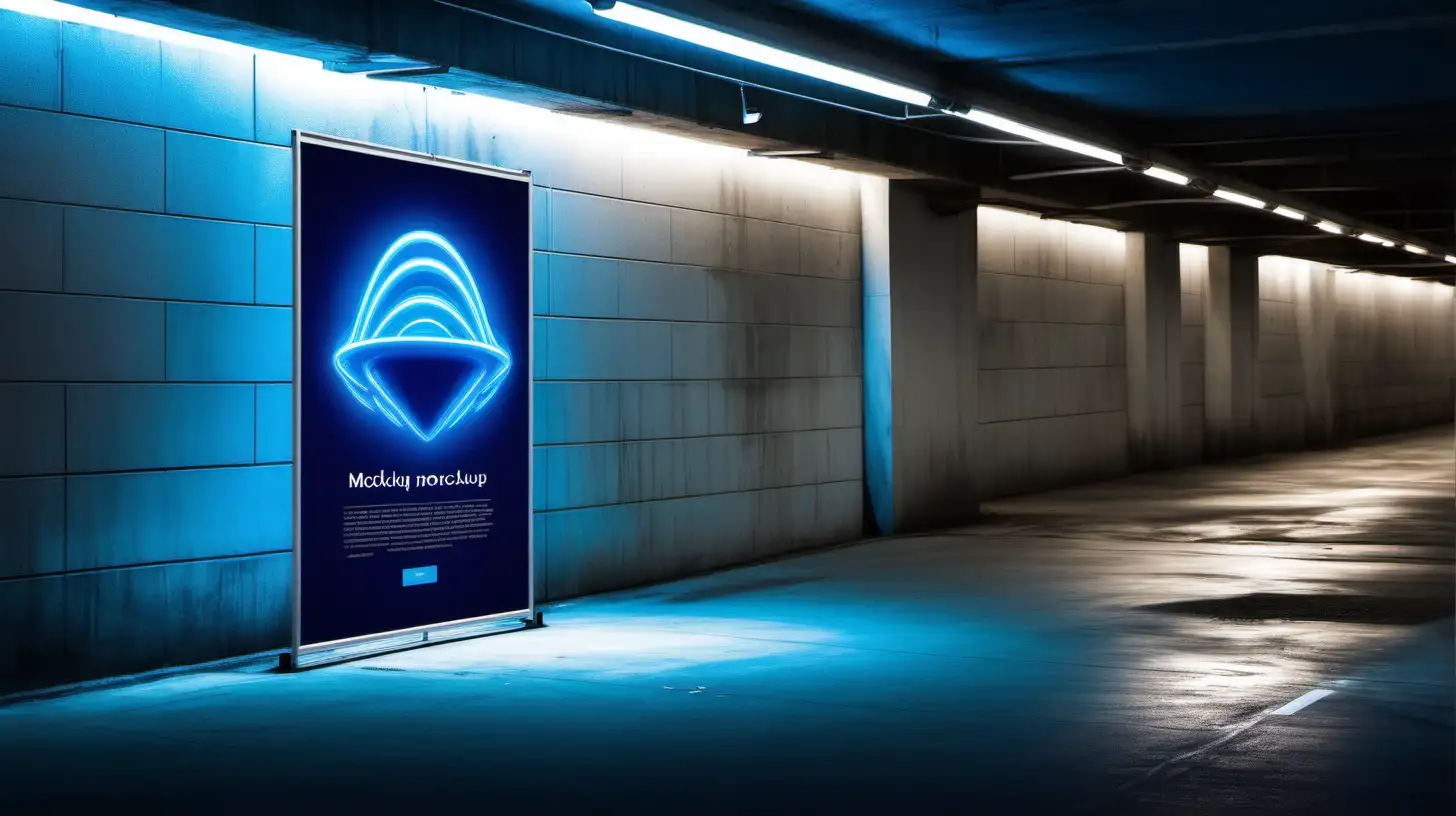 Urban Underground Parking Structure Poster with Blue Lighting