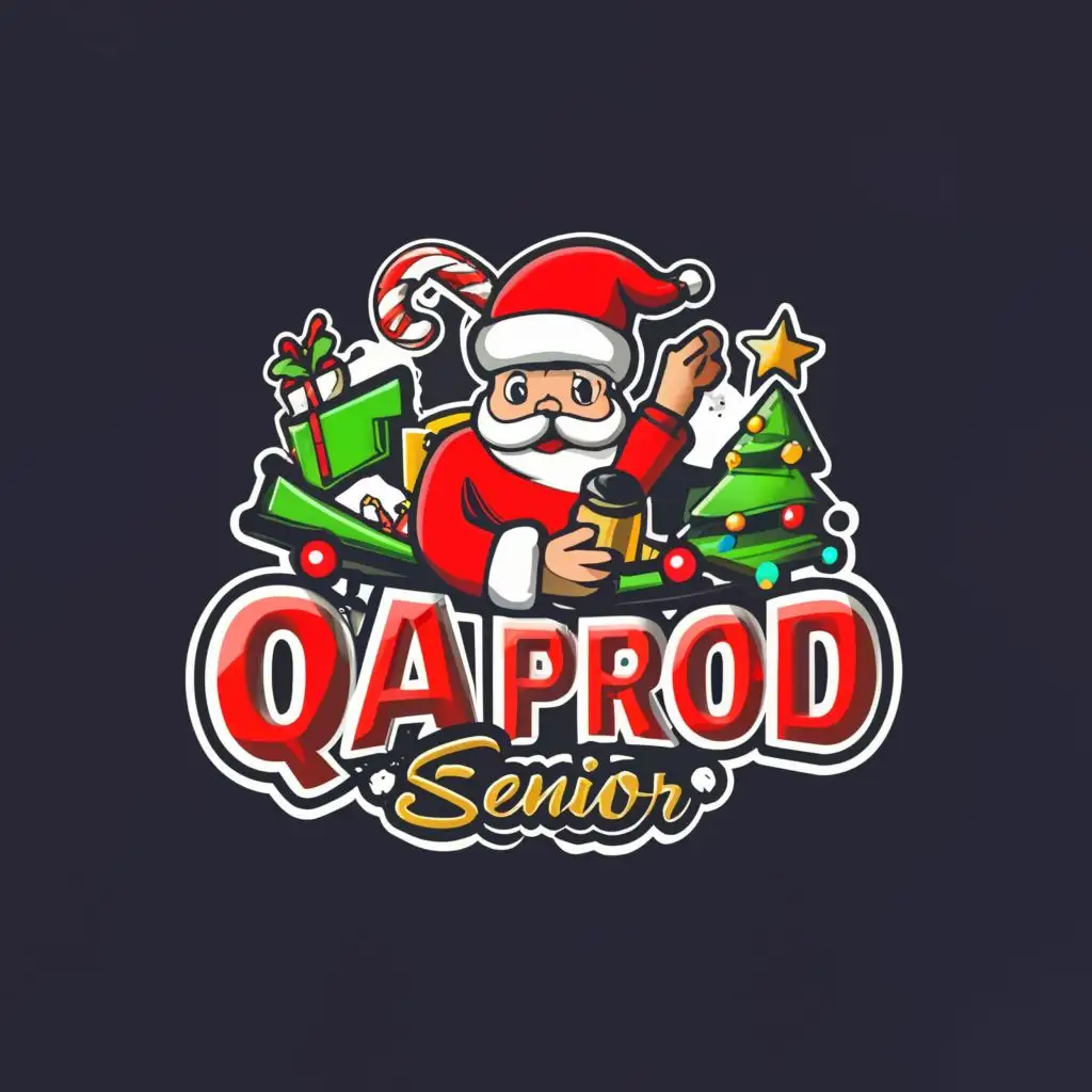 a logo design,with the text "QA Prod Senior", main symbol:Qa Tester in a Christmas background,complex,be used in Internet industry,clear background