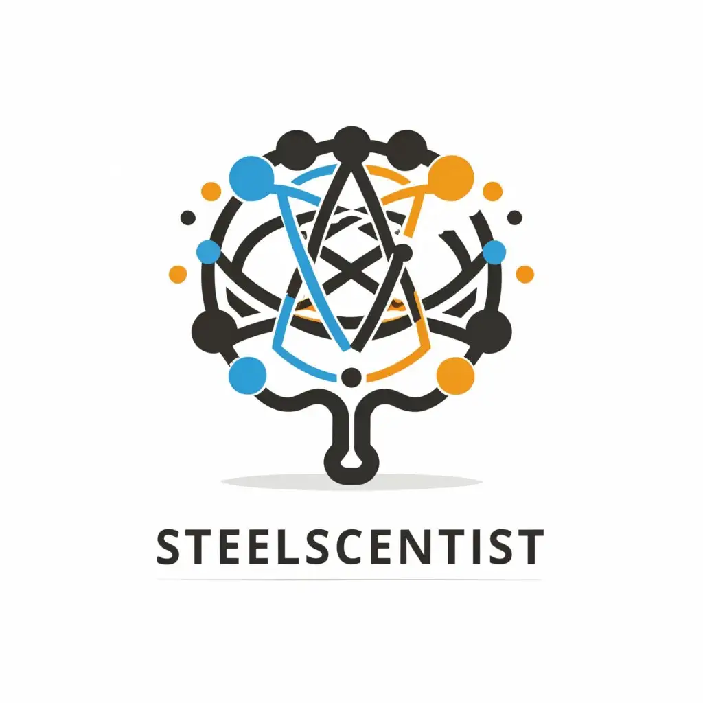 a logo design,with the text "SteelScientist", main symbol:cerebrum; atom; materials; science,complex,be used in Education industry,clear background