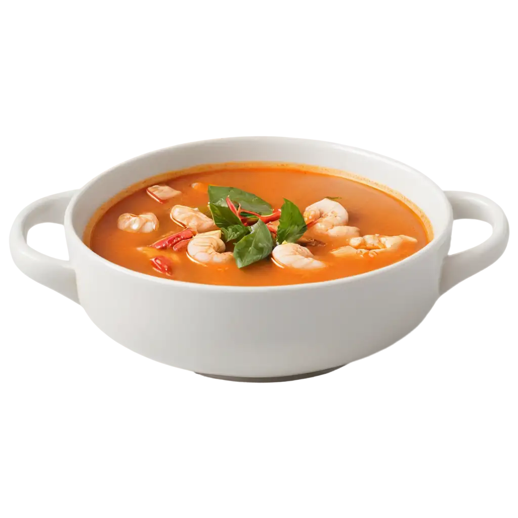 a plate of tom yum soup photographed from the side
