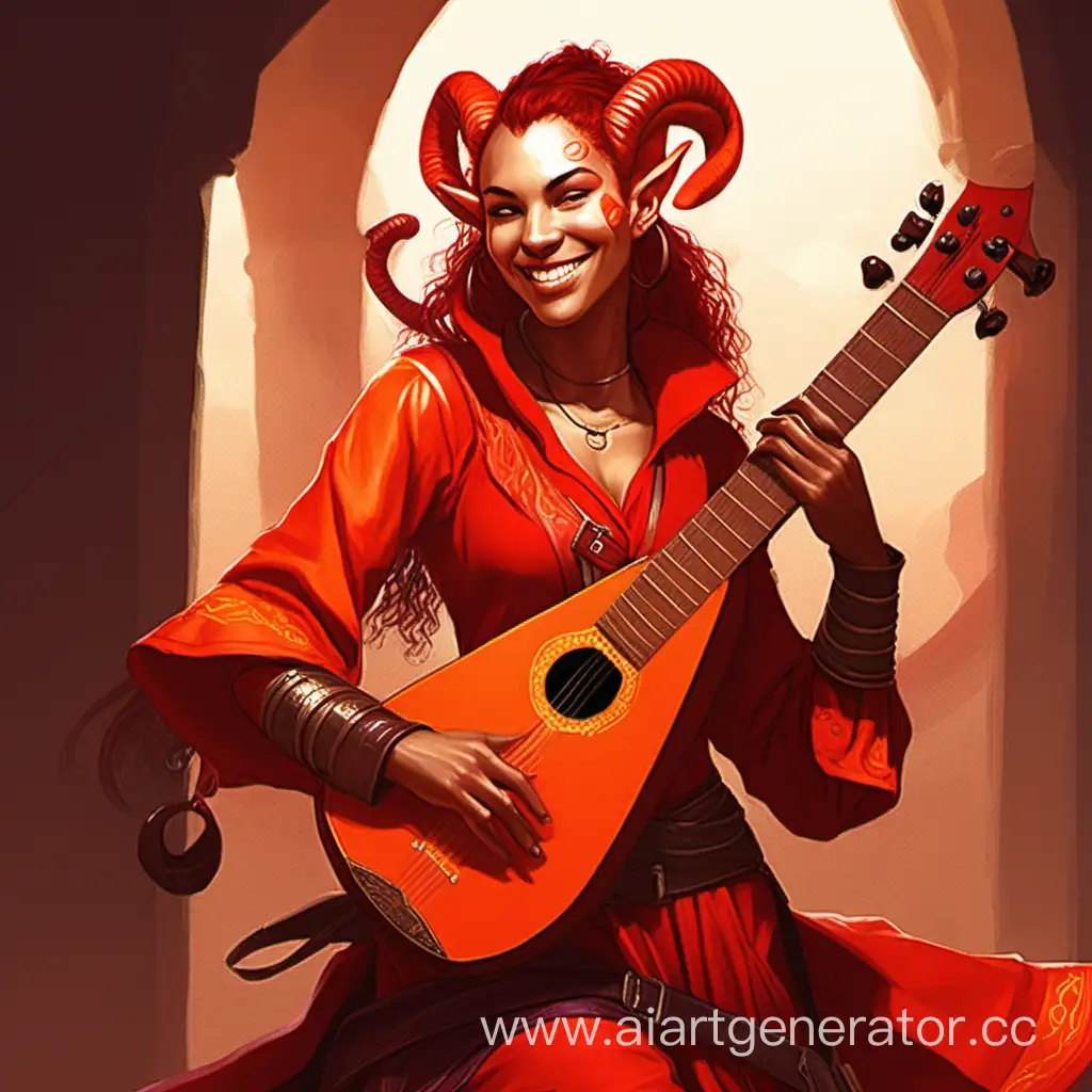 Joyful-Tiefling-Musician-in-Vibrant-Red-Attire-with-Lute