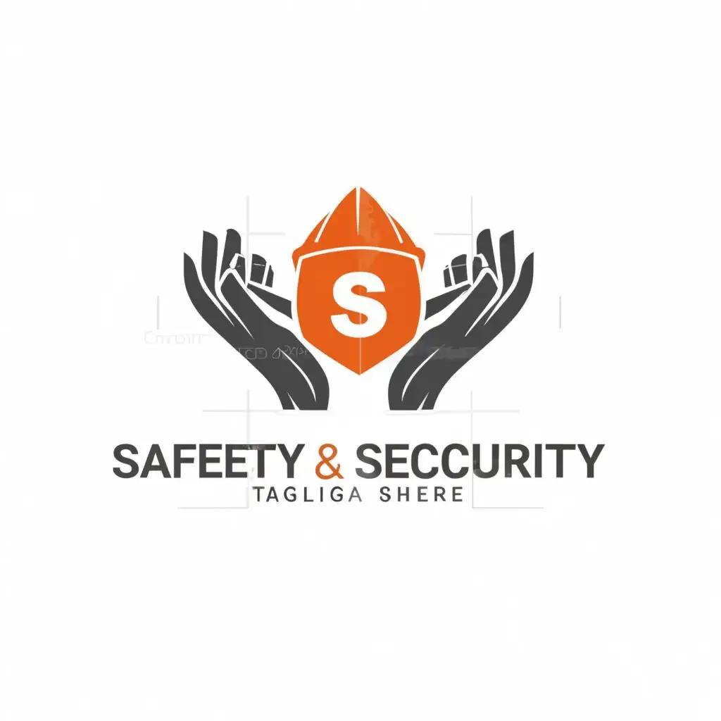 a logo design,with the text "Safety and security", main symbol:rescue helmet and hands with the letter S on it,Moderate,be used in Construction industry,clear background