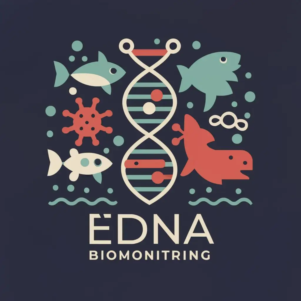 logo, DNA with marine animals, with the text "eDNA biomonitoring", typography, be used in Technology industry