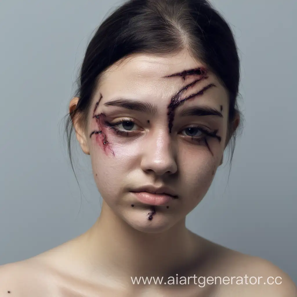 young woman with a scar on her face