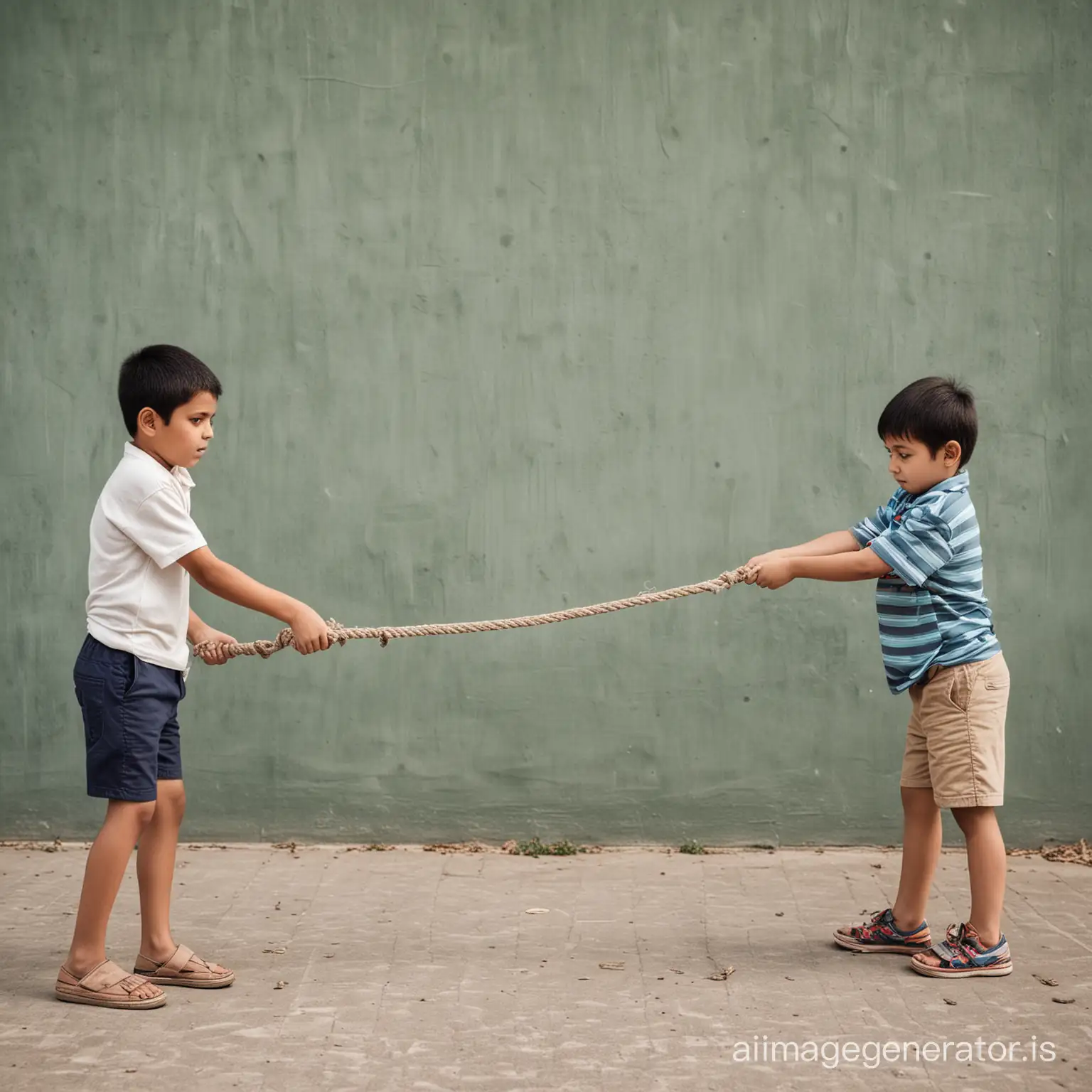 two boys opposite to each other pulling the rope