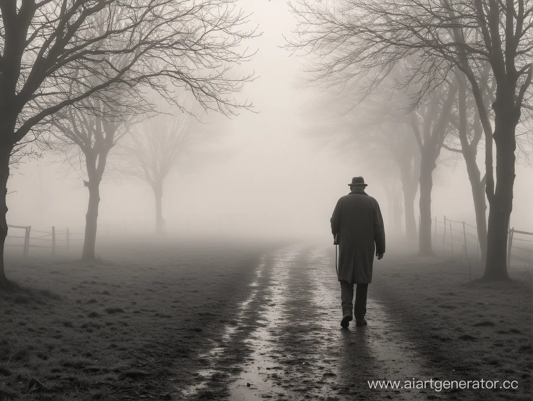 Solitary-Stroll-Aging-Man-Amidst-Fading-Memories-and-Mist