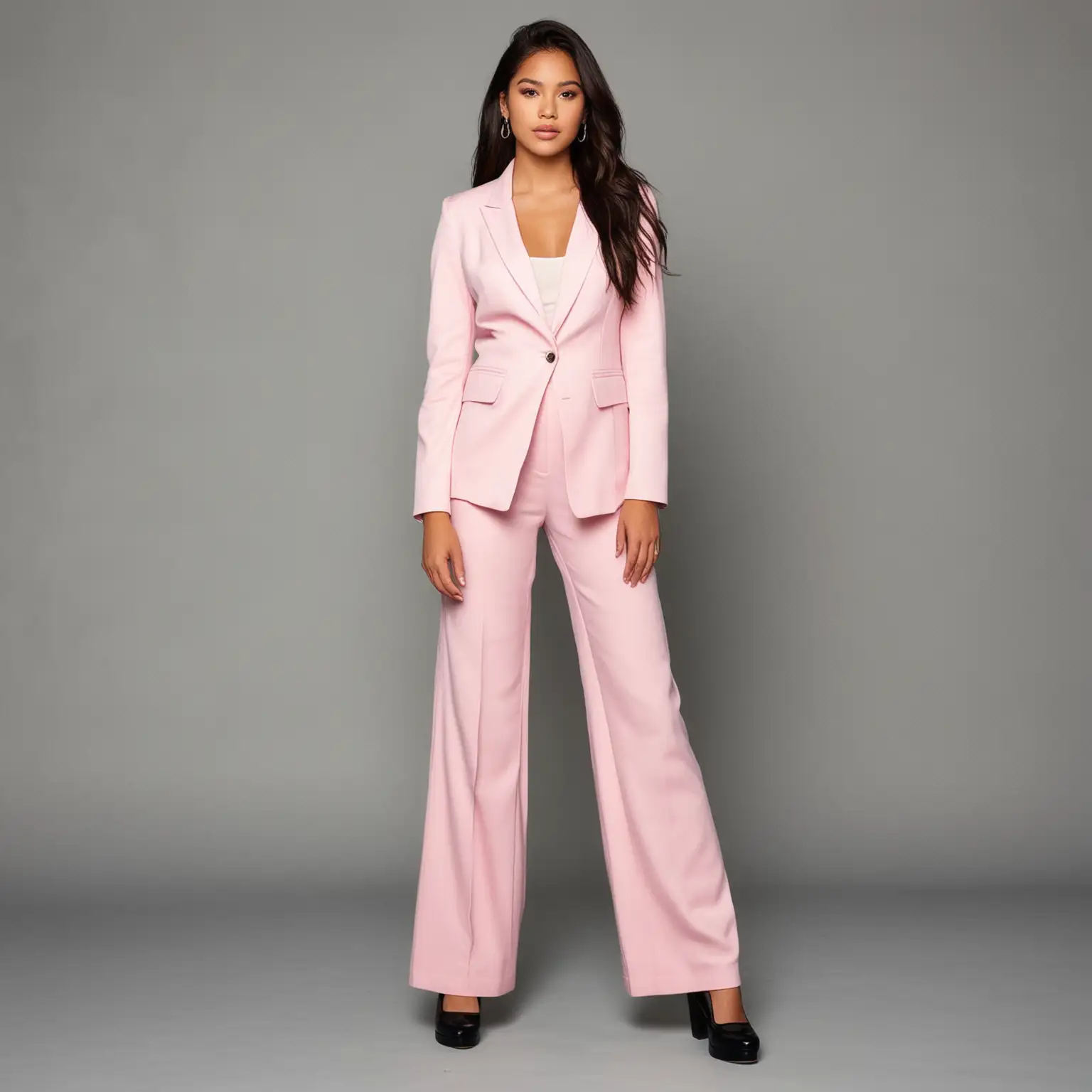 Latina Teenage Girl Interview Outfit Stylish Wide Leg Pant Suit with Platform Loafers