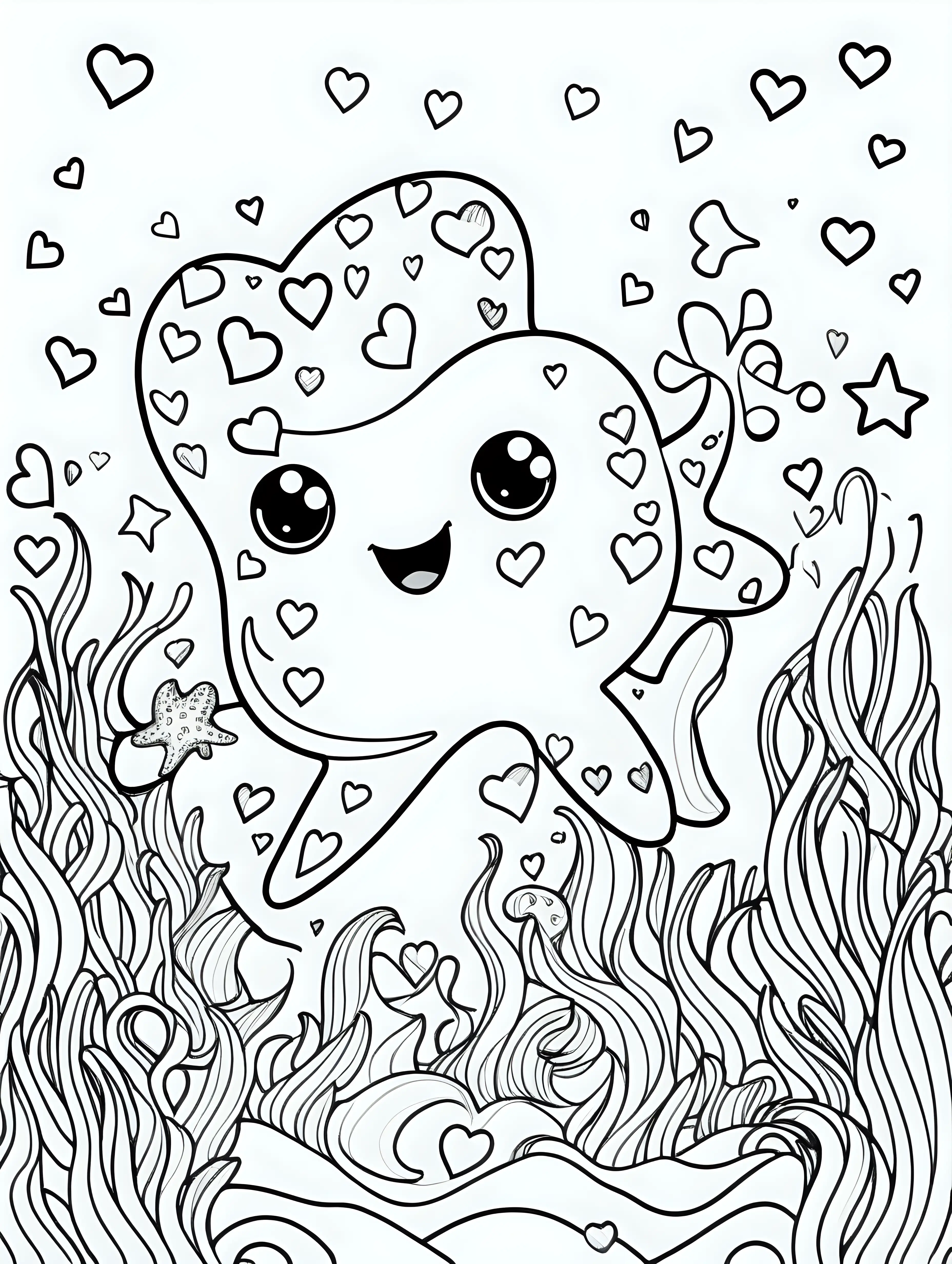 Cute Starfish Coloring Page Adorable Ocean Scene with Hearts