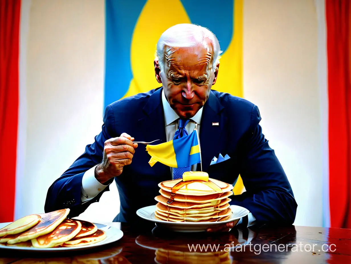 Biden-Enjoying-Pancakes-in-Front-of-Ukrainian-Flag