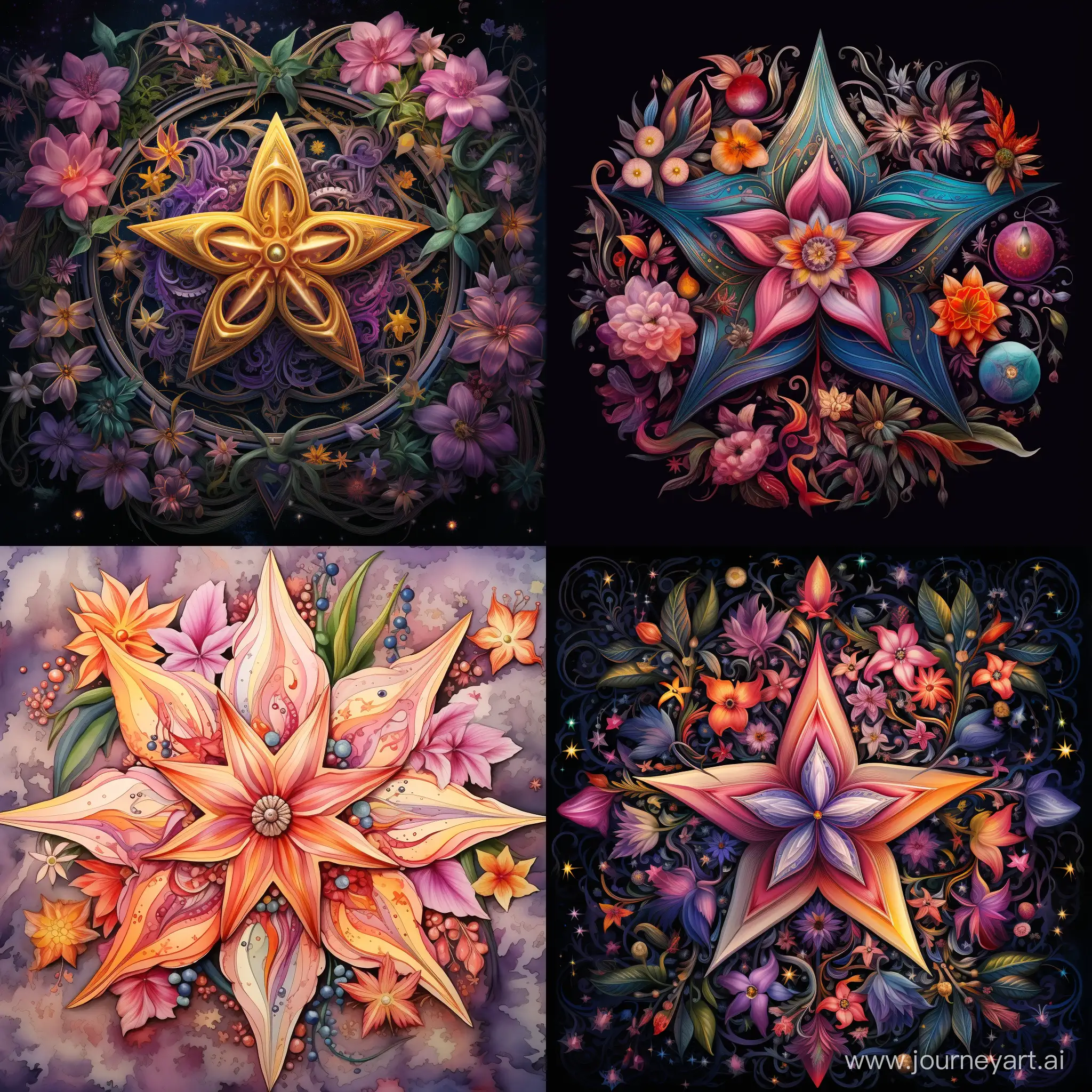 Fantasy art floral pentagram colorful whimsical theme