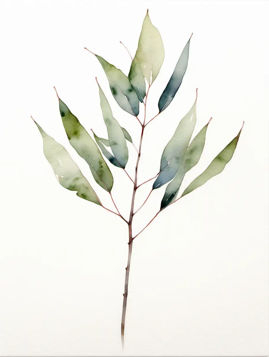 Serene Eucalyptus Watercolor Art Minimalist Nature Painting