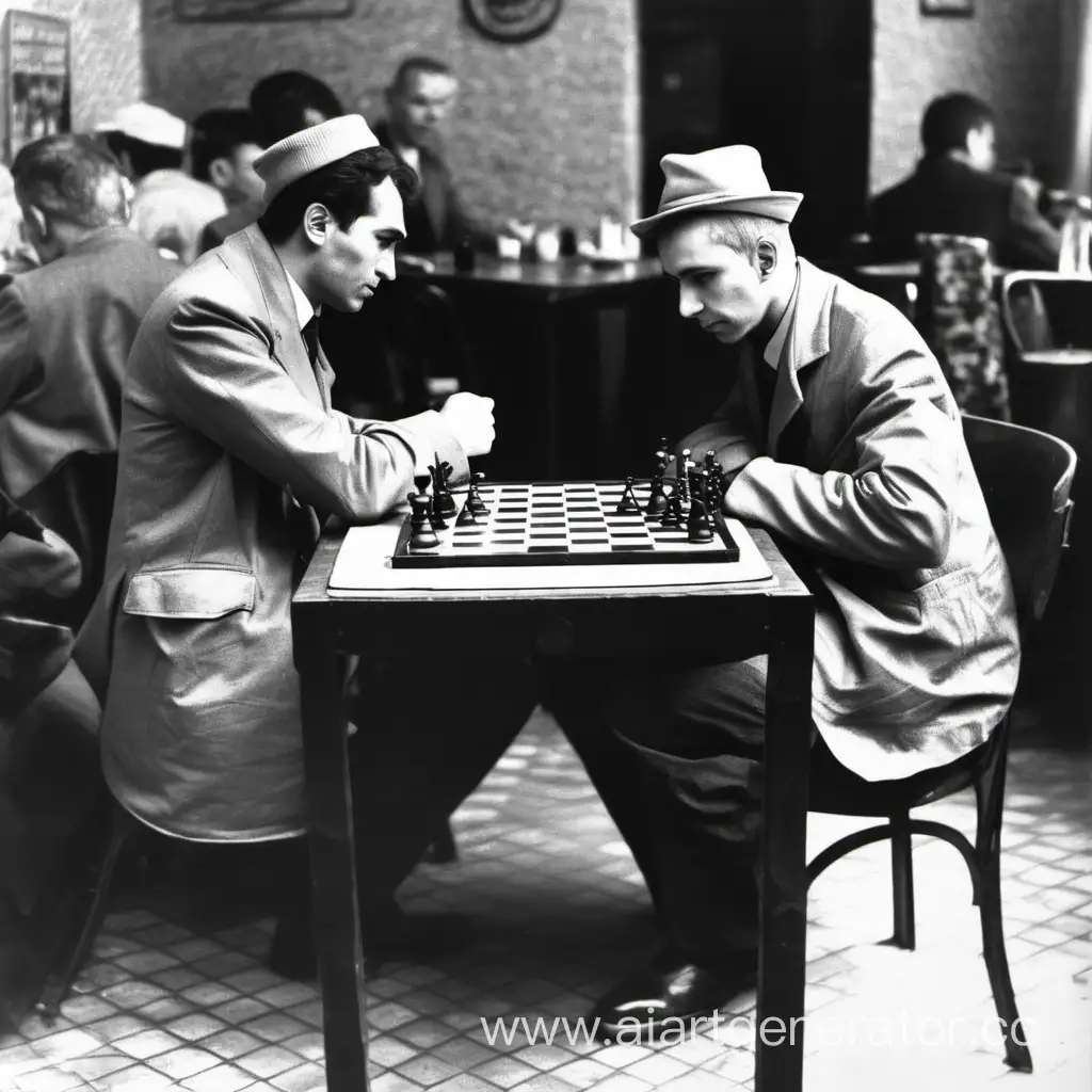 два шахматиста играют в шахматы в кафе ссср