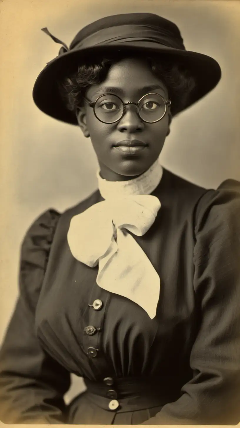 Stylish Black Woman in Glasses and Hat Vintage Fashion Portrait from the 1900s