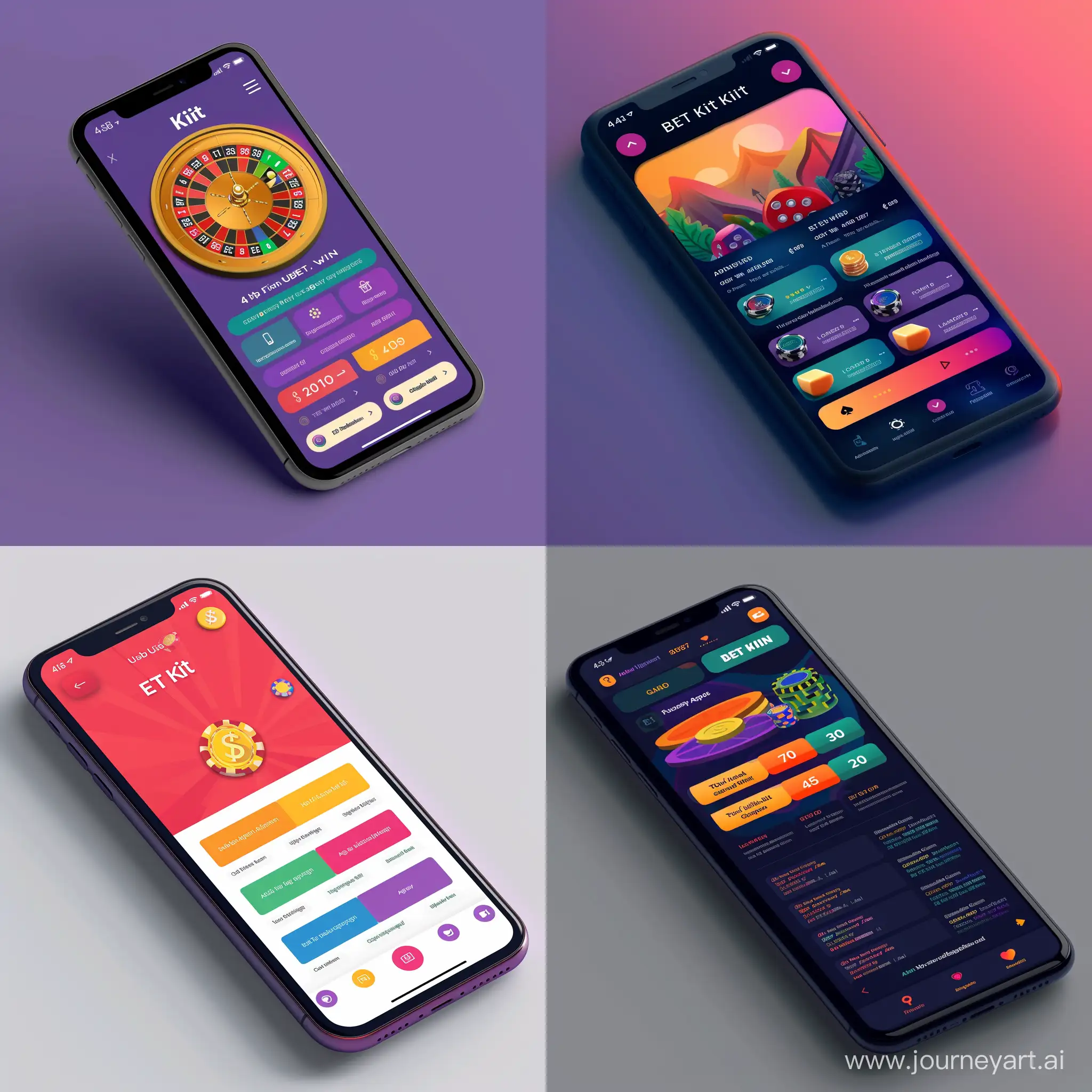 Bet Kit: A guide for users to have fun, learn and win while playing gambling games . A fluent, user-friendly, colorful, fun and aesthetic mobile app . mobile app , user interface,figma , HQ, 4k , colorful , simple