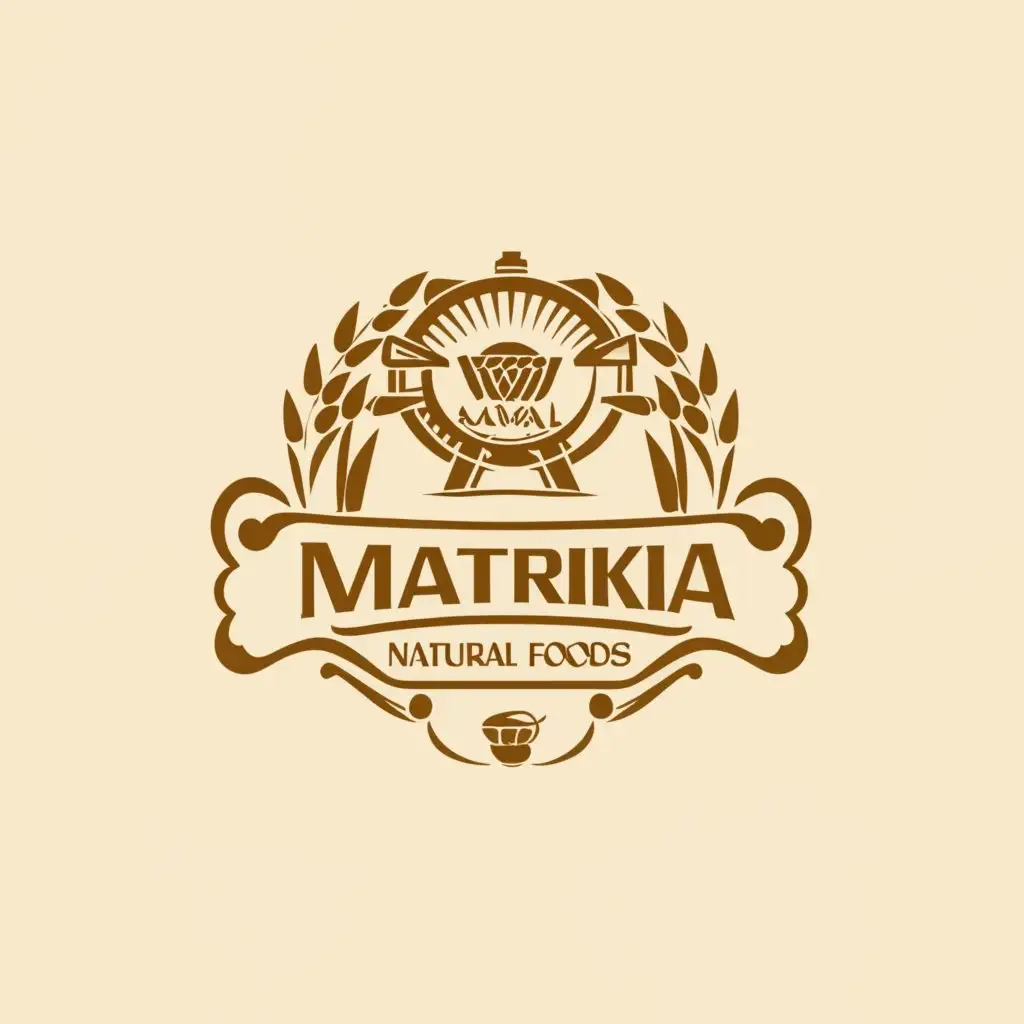 a logo design,with the text "MATRIKA natural foods", main symbol:authentic wood press oil and many products will be added like grains & its flour, pulses etc.,Moderate,clear background