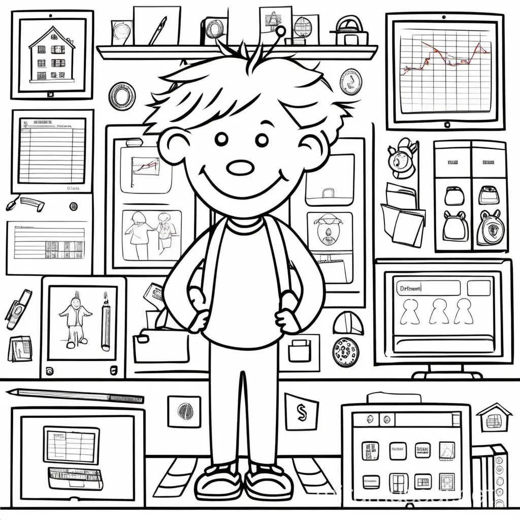 Financial Education for Kids Illustration of Children Learning About Money Through Line Drawing