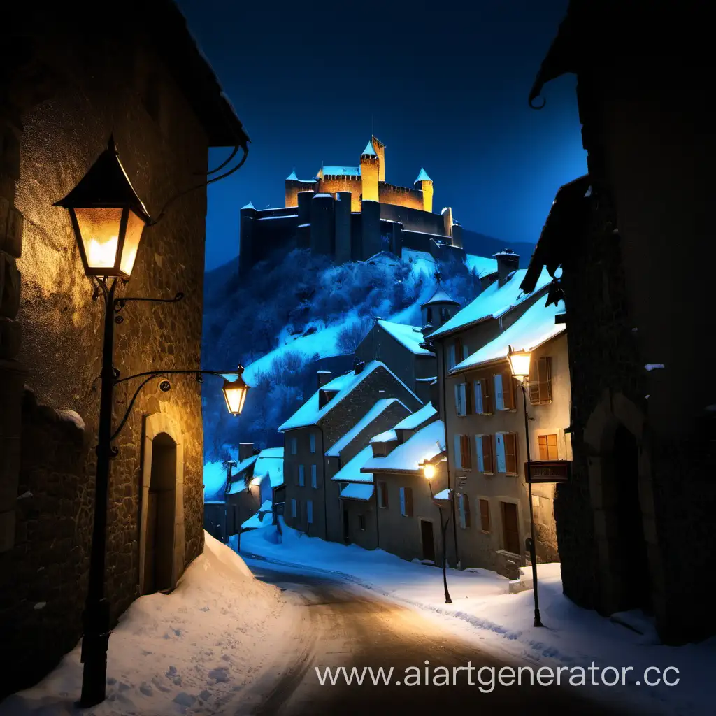 Snowy-Night-Scene-with-Templar-Knight-Guarding-a-French-Village