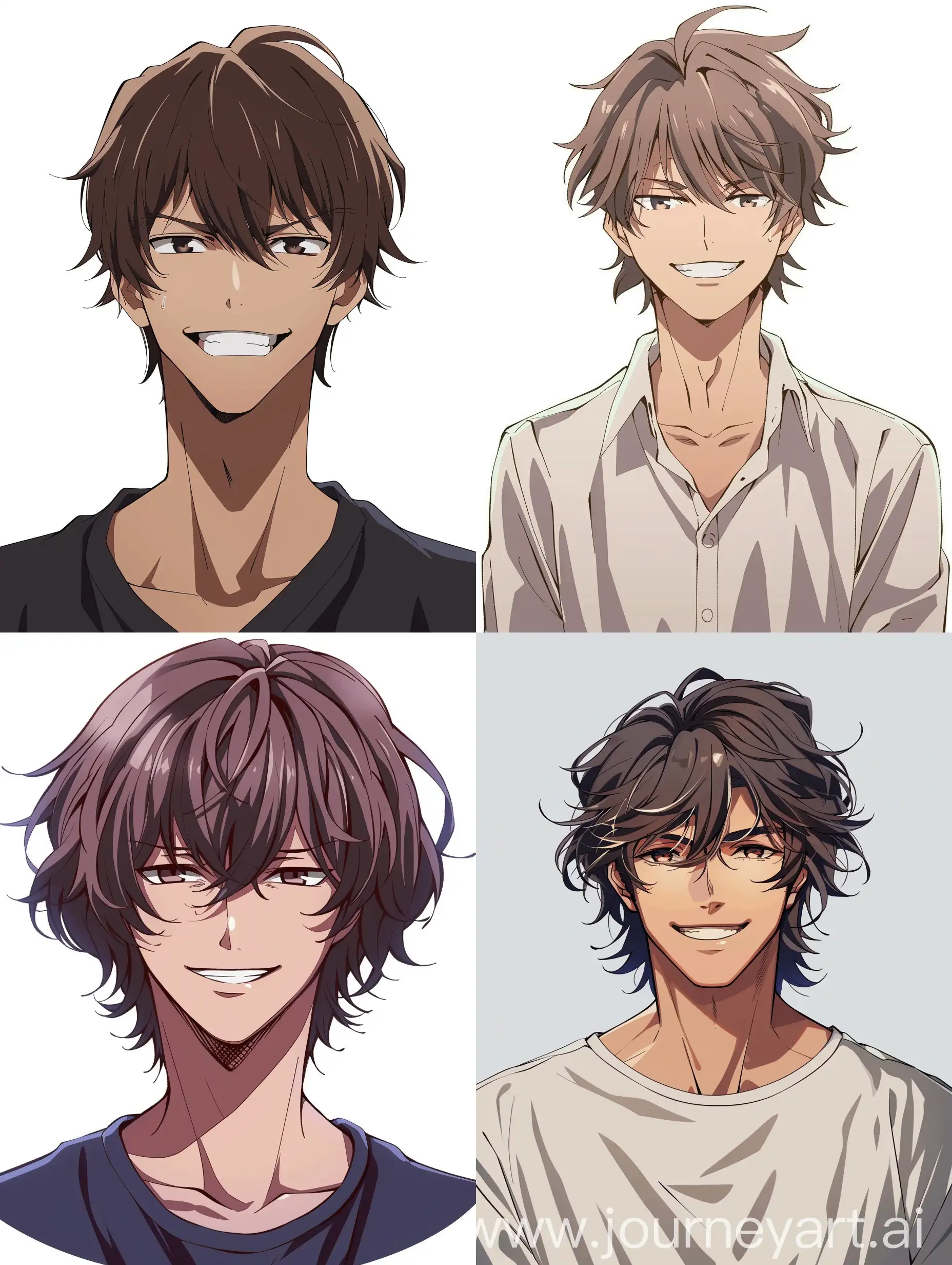 A male anime character smiling with confidence and seriousness, just a head.