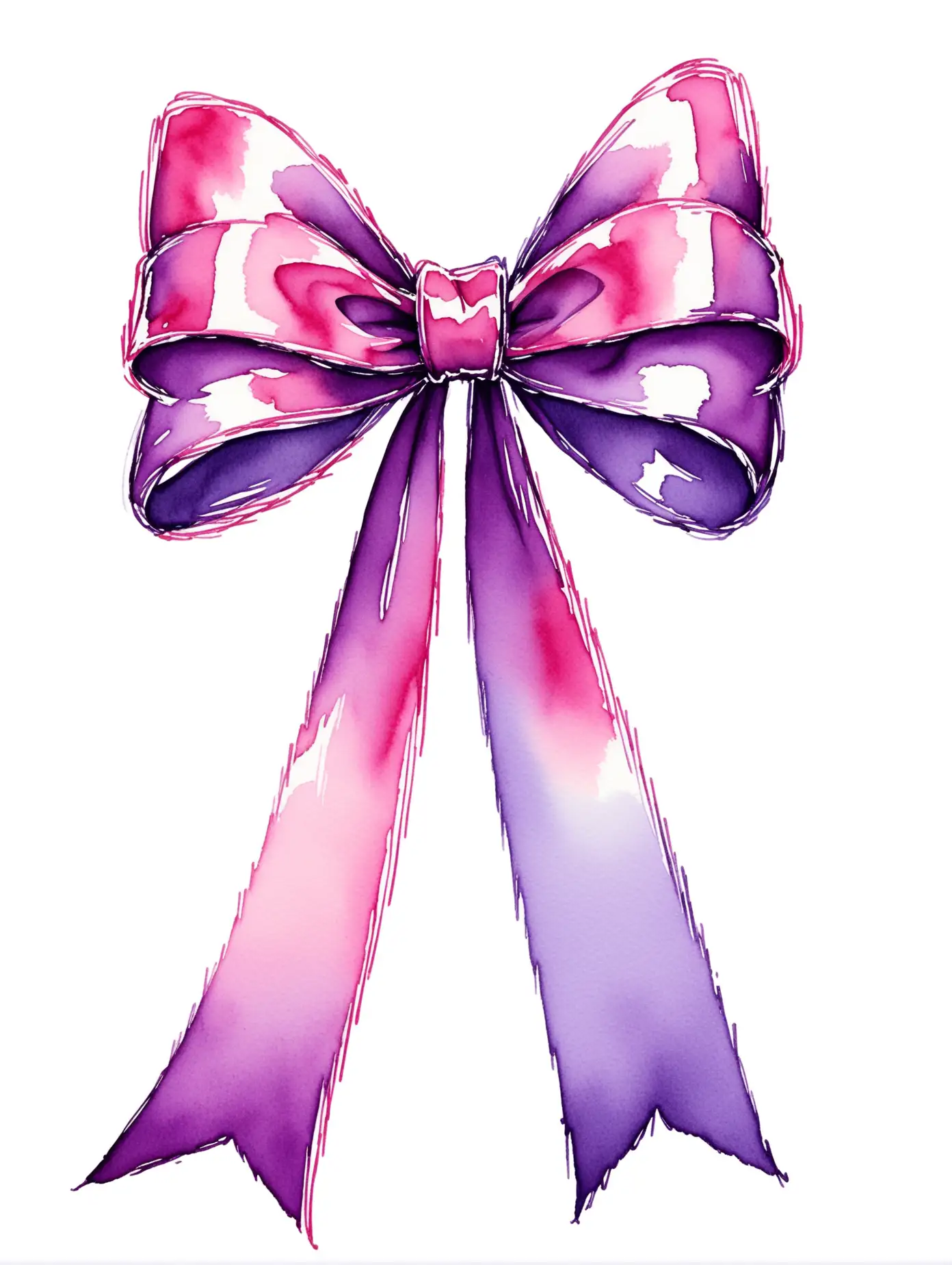  A watercolour style sketch of a ribbon, purple, no background 