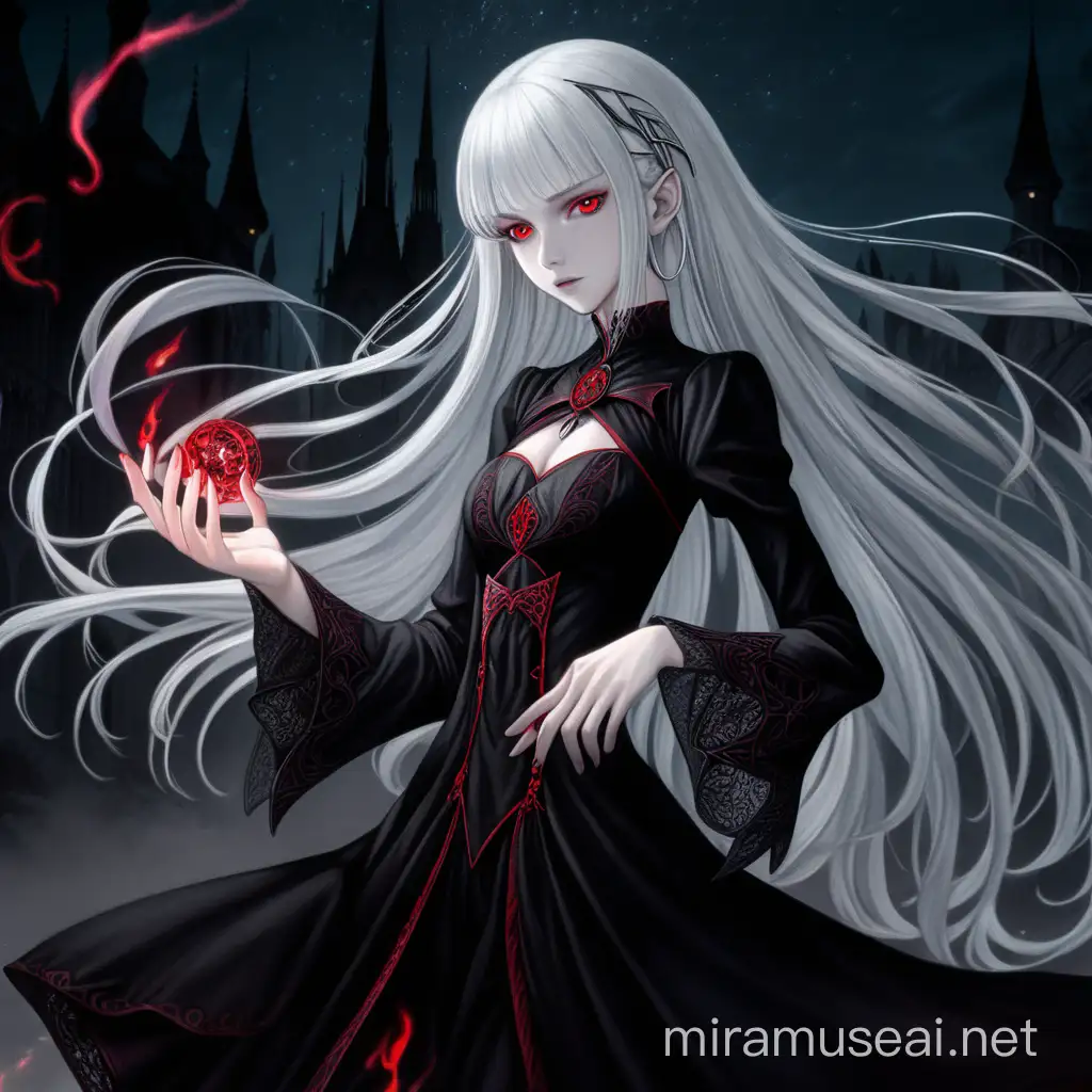 Gothic Fantasy Albino Woman Conjuring Dark Magic in Manga Style