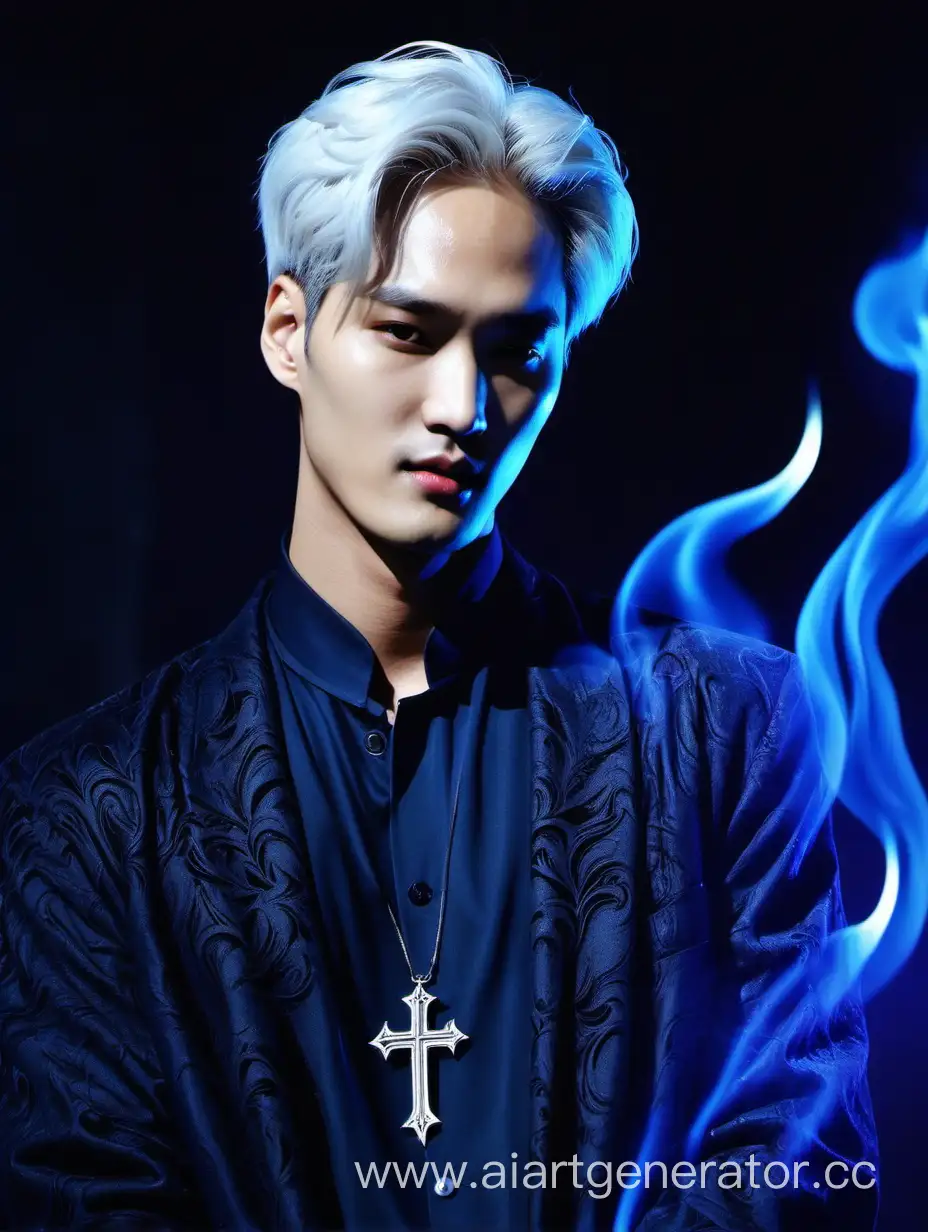 Ким Чонин корейский певец, Церковь, вампир, белые волосы, синее пламя из ладони, коловратка 
